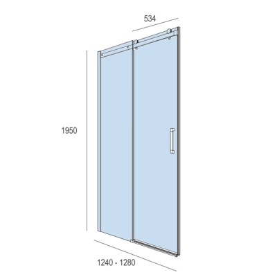 Duschabtrennung HELSINKI Vorderfront mit 1T und 1F Brilho Transparente 1240 - 1280 x 1950 mm