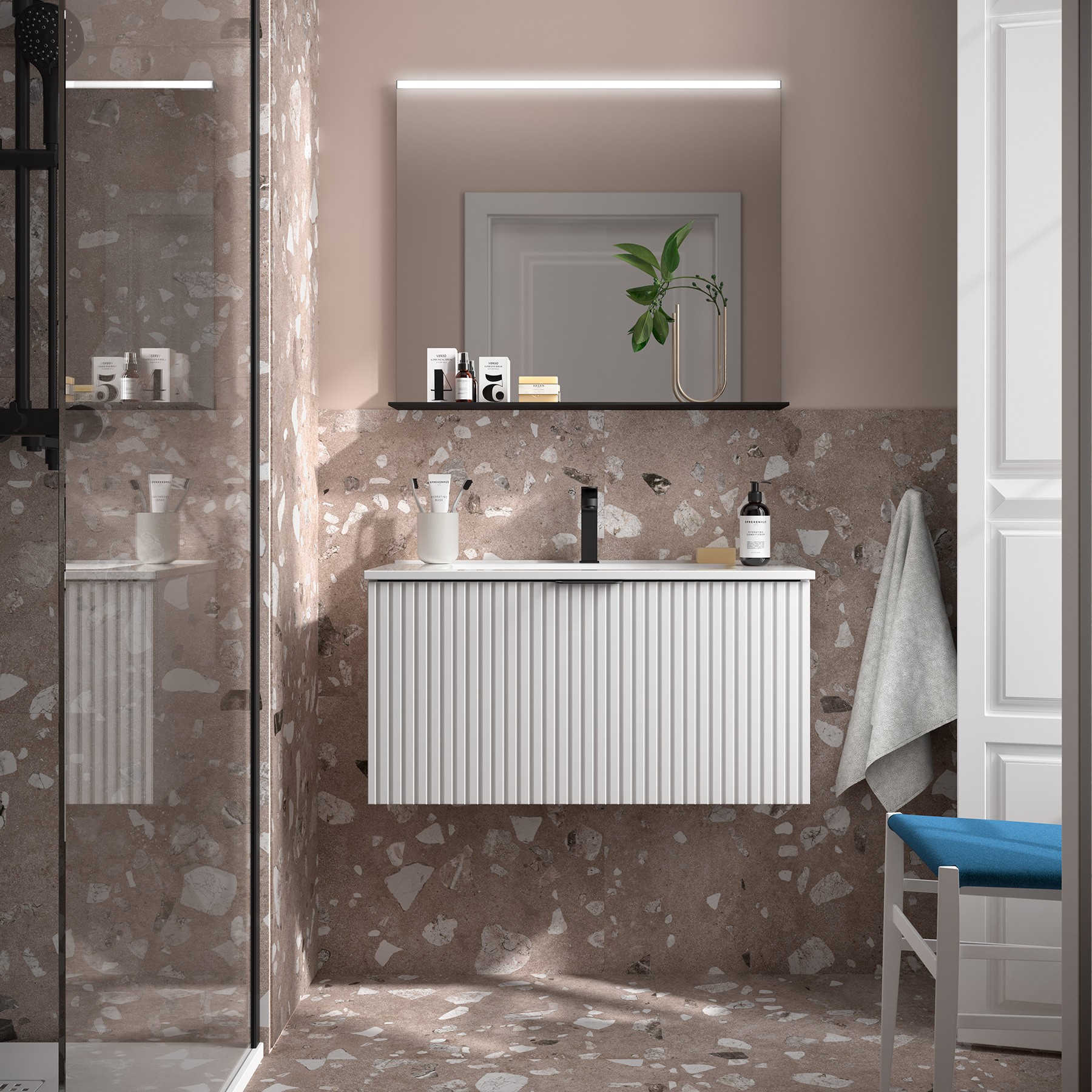 Badezimmermöbel BIBA 600 WHITE COTON + Waschtisch