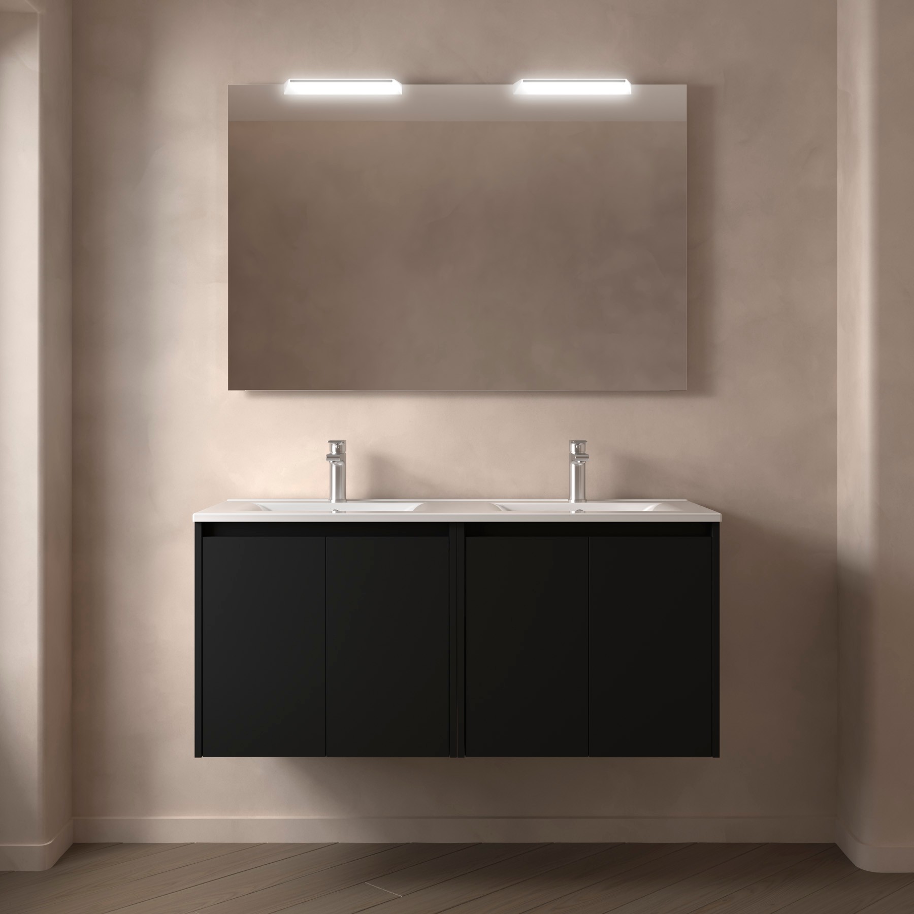 Badezimmermöbel NOJA 1200 4 Türen BLACK SATIN + Waschtisch