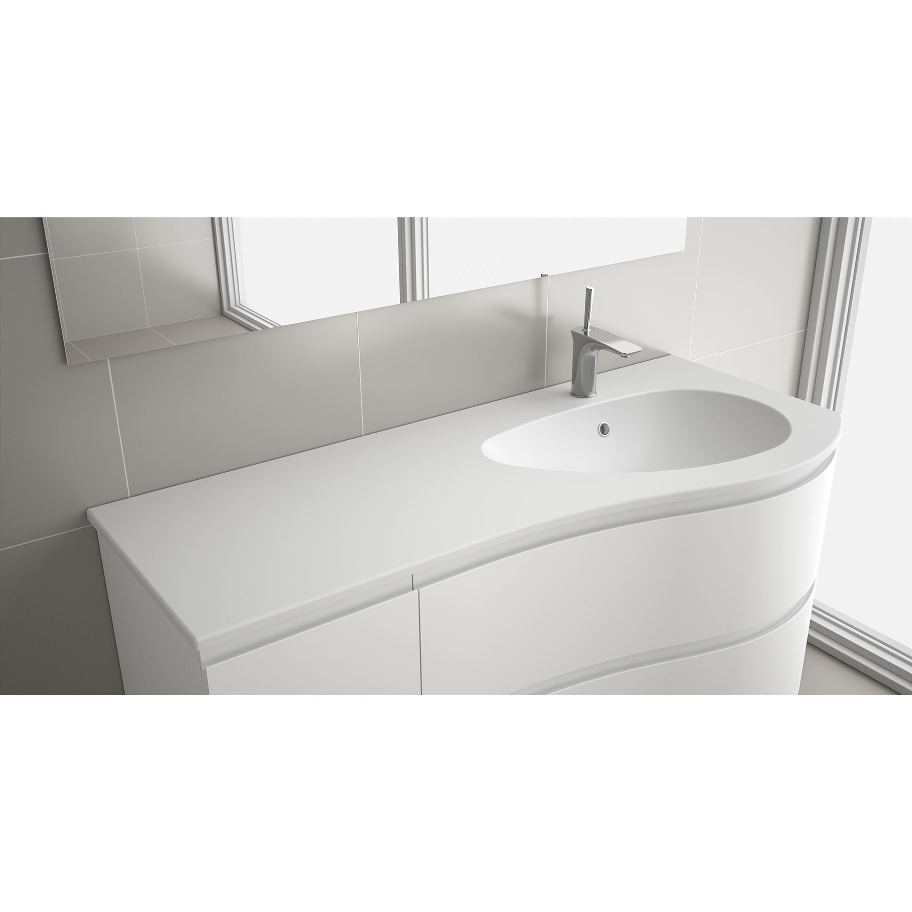 Waschtisch MAM 1200 links MINERALGUSS MATT WEIß ohne Siphon und Clickerabfluss 1210 x 16 x 510 mm