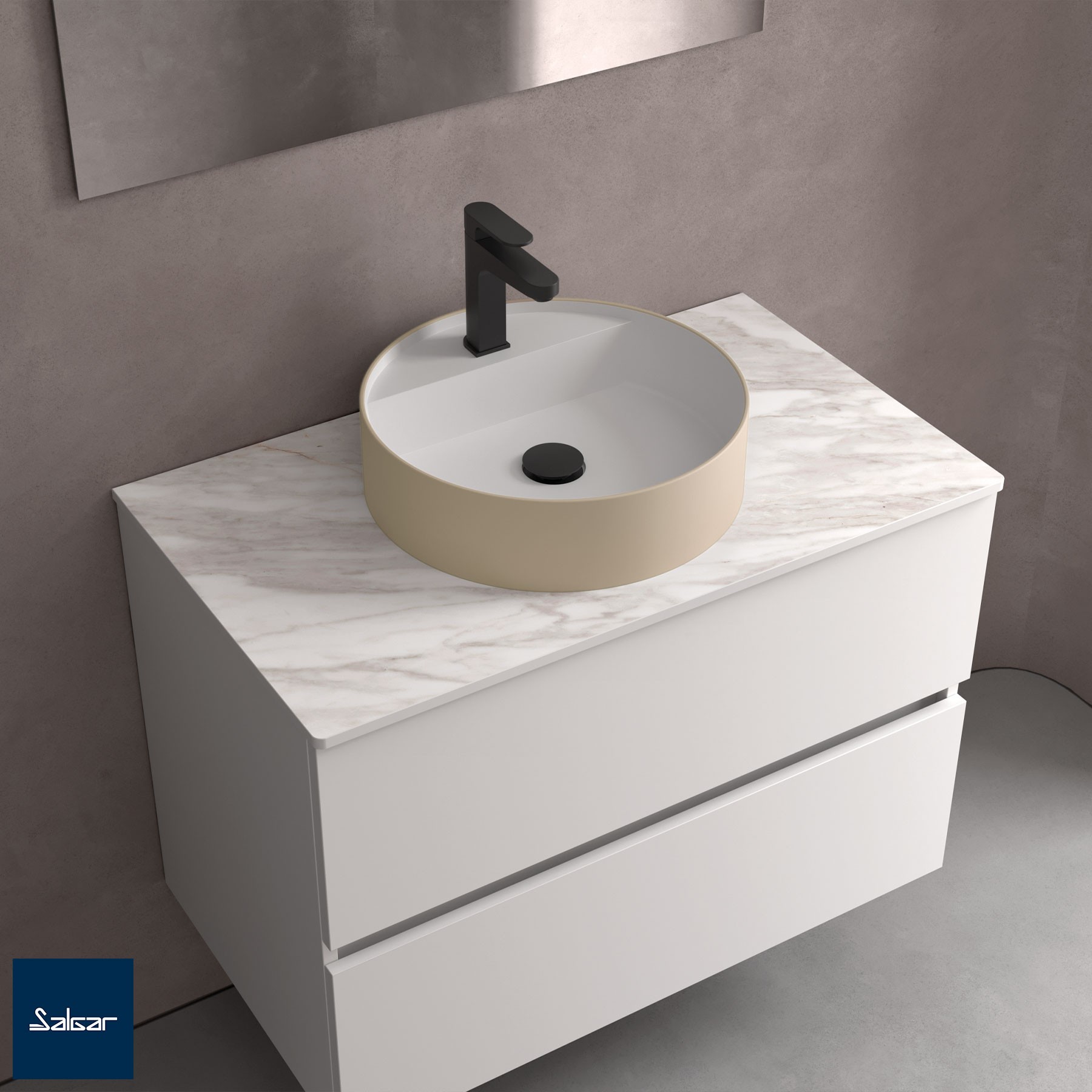 Aufsatzwaschtisch BICA ohne Siphon und Clickerabfluss SOLID SURFACE MACCHIATO Ø 390 x 105 mm