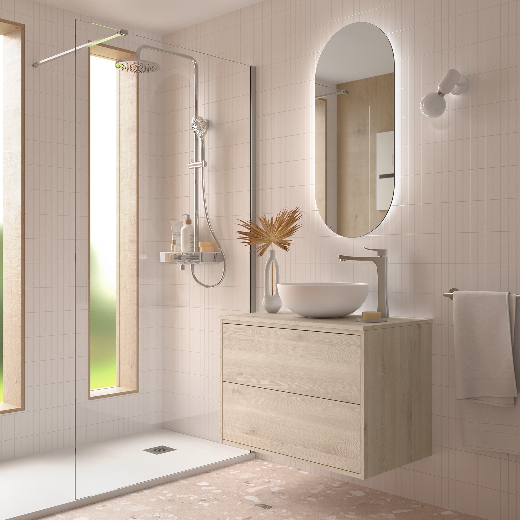 Badezimmermöbel OPTIMUS 800 NATURAL + Waschtisch-Platte