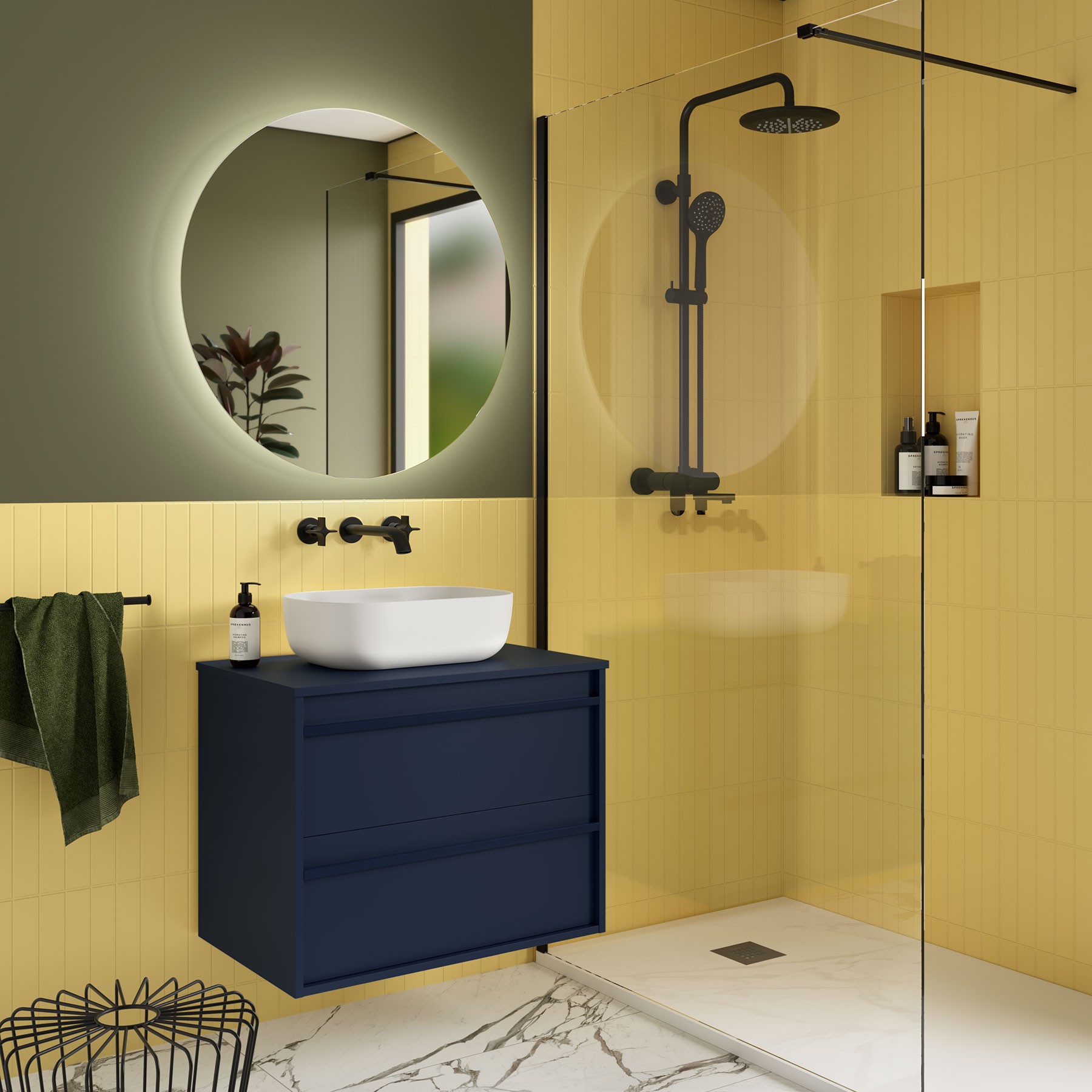 Badezimmermöbel ATTILA 700 2 Schubladen BLUE SATIN + Waschtisch-Platte