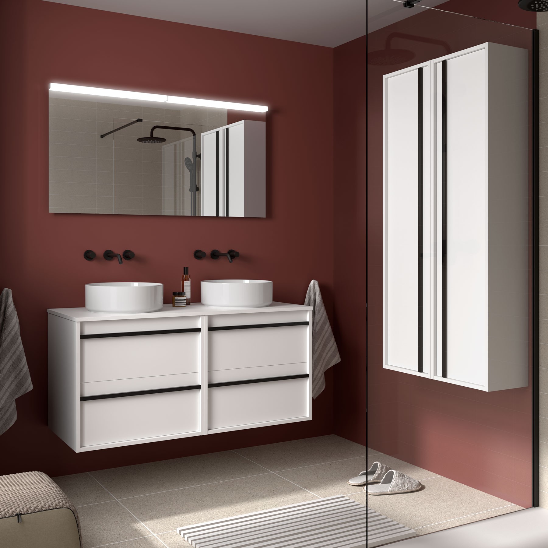 Badezimmermöbel ATTILA 1200 4 Schubladen WHITE SATIN + Waschtisch-Platte