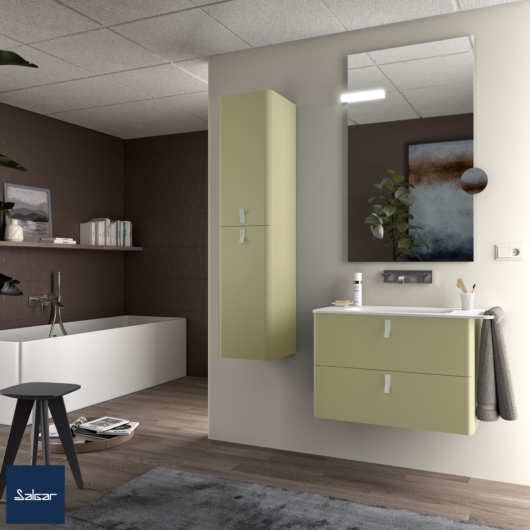 Schrank wandhängend UNIIQ 800 2 Schubladen mit Softeinzug SALVIA 797 x 540 x 450 mm