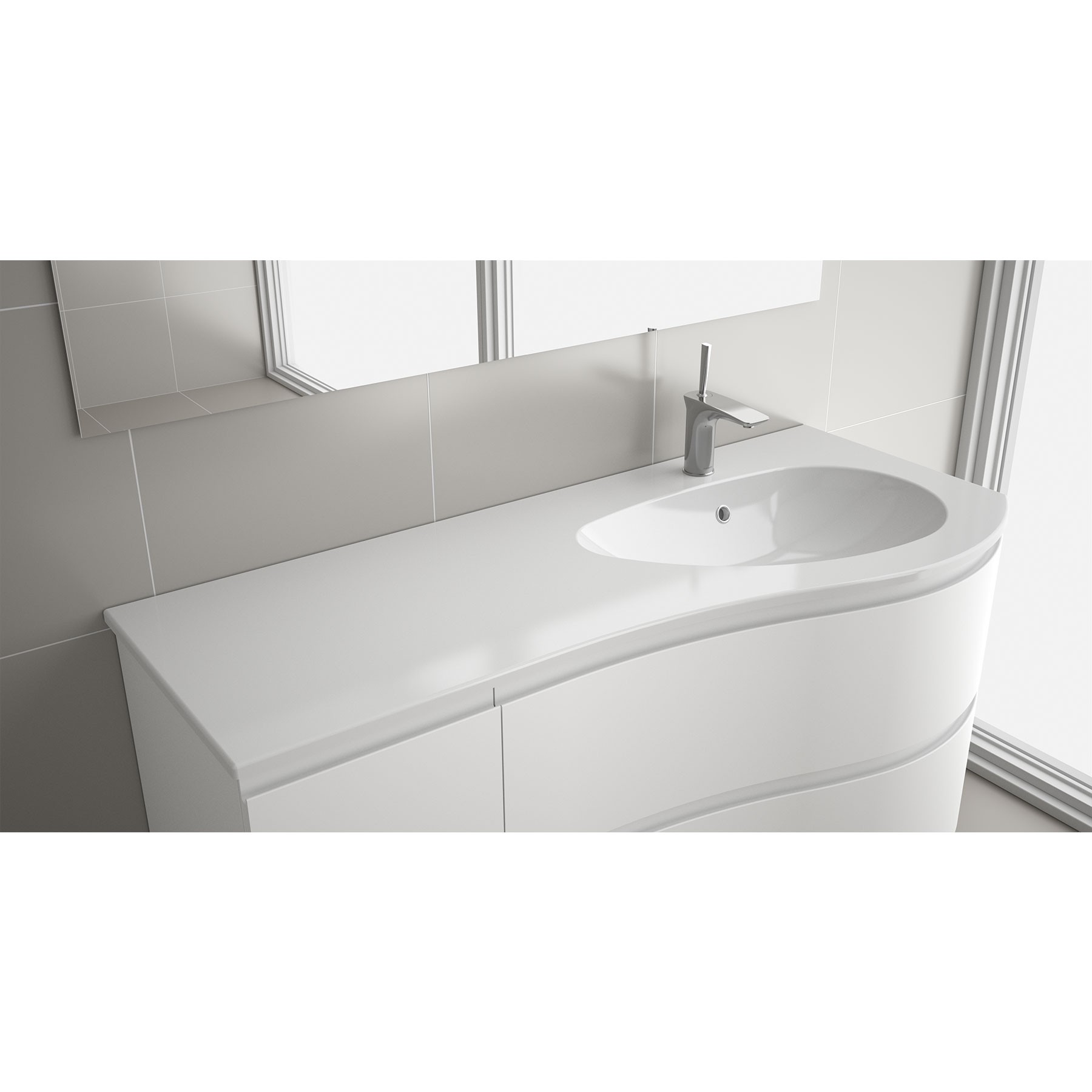 Waschtisch MAM 1200 links MINERALGUSS WEIß GLÄNZEND ohne Siphon und Clickerabfluss 1210 x 16 x 510 mm
