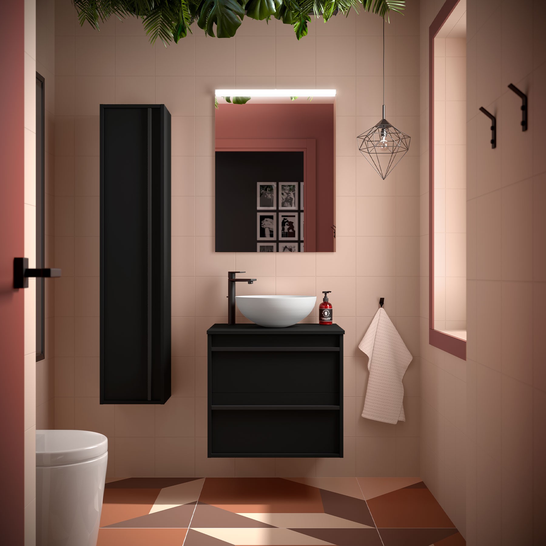 Badezimmermöbel ATTILA 600 2 Schubladen BLACK SATIN + Waschtisch-Platte