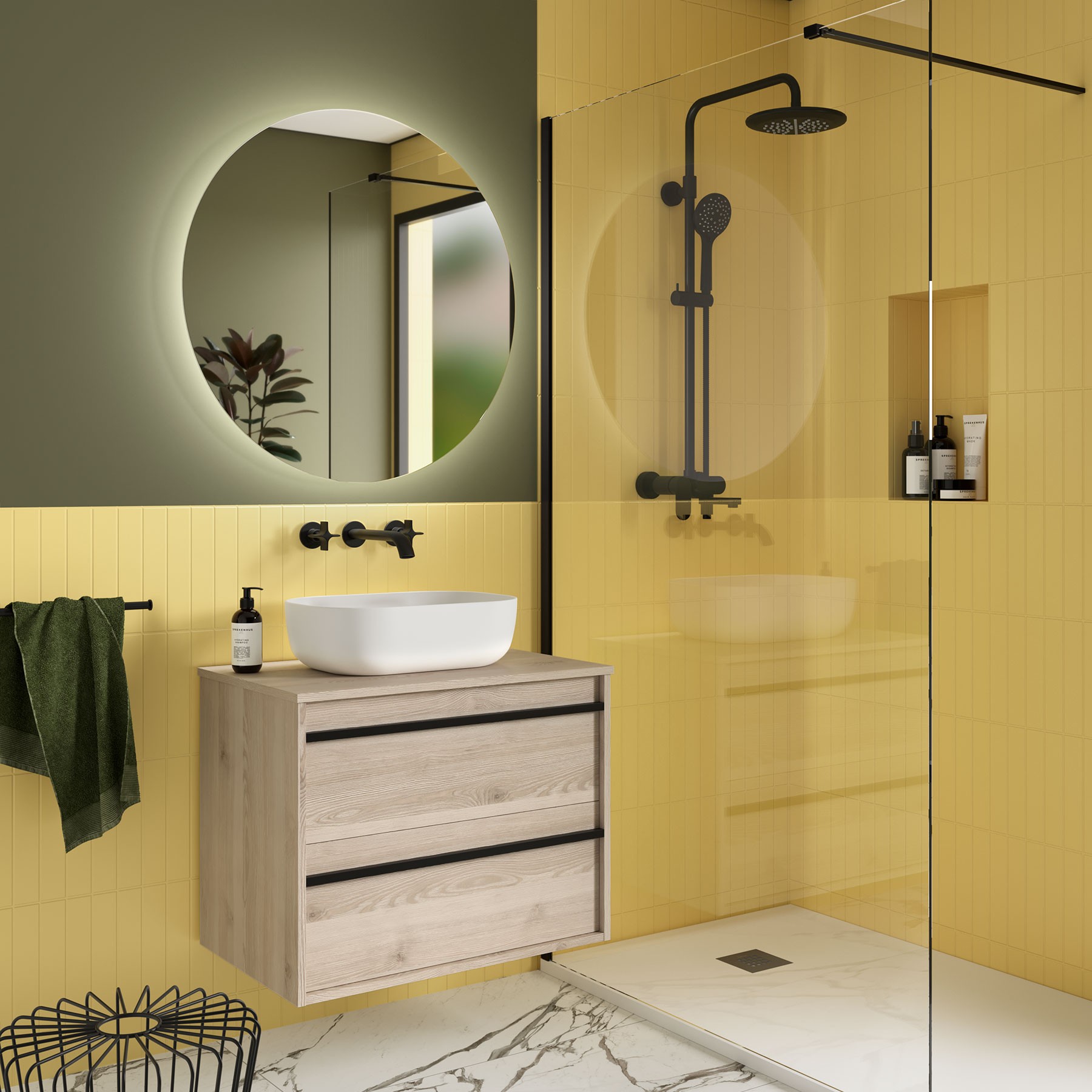 Badezimmermöbel ATTILA 700 2 Schubladen NATURAL + Waschtisch-Platte