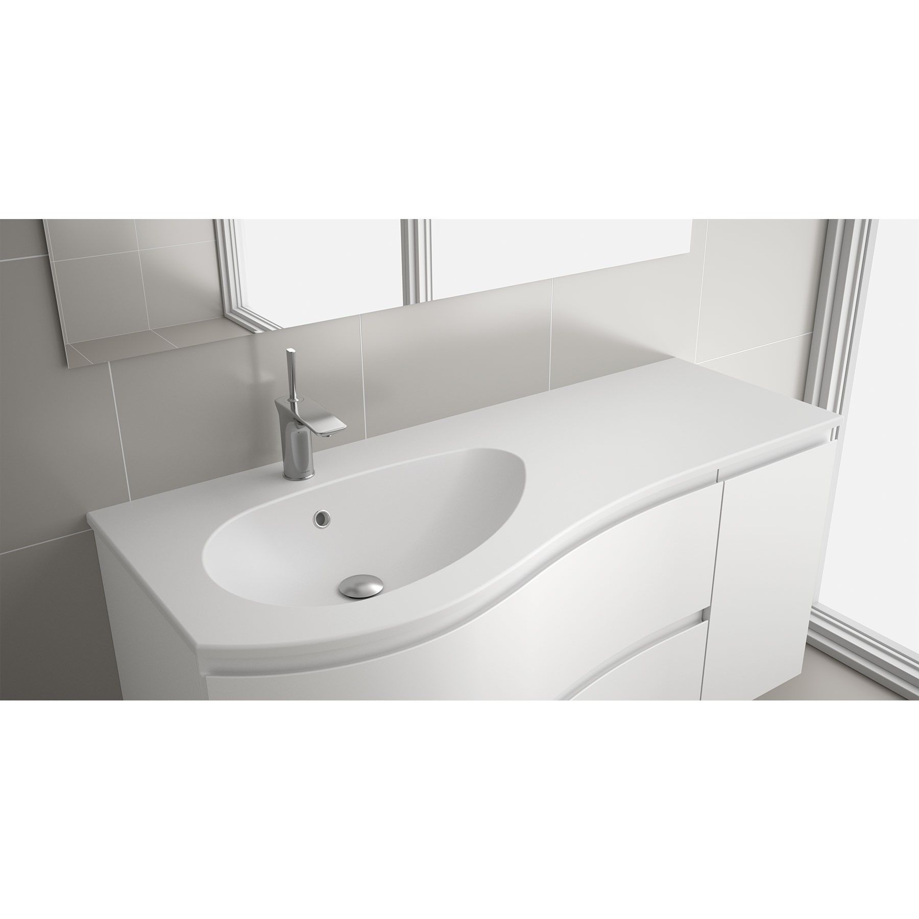 Waschtisch MAM 1200 rechts MINERALGUSS MATT WEIß ohne Siphon und Clickerabfluss 1210 x 16 x 510 mm