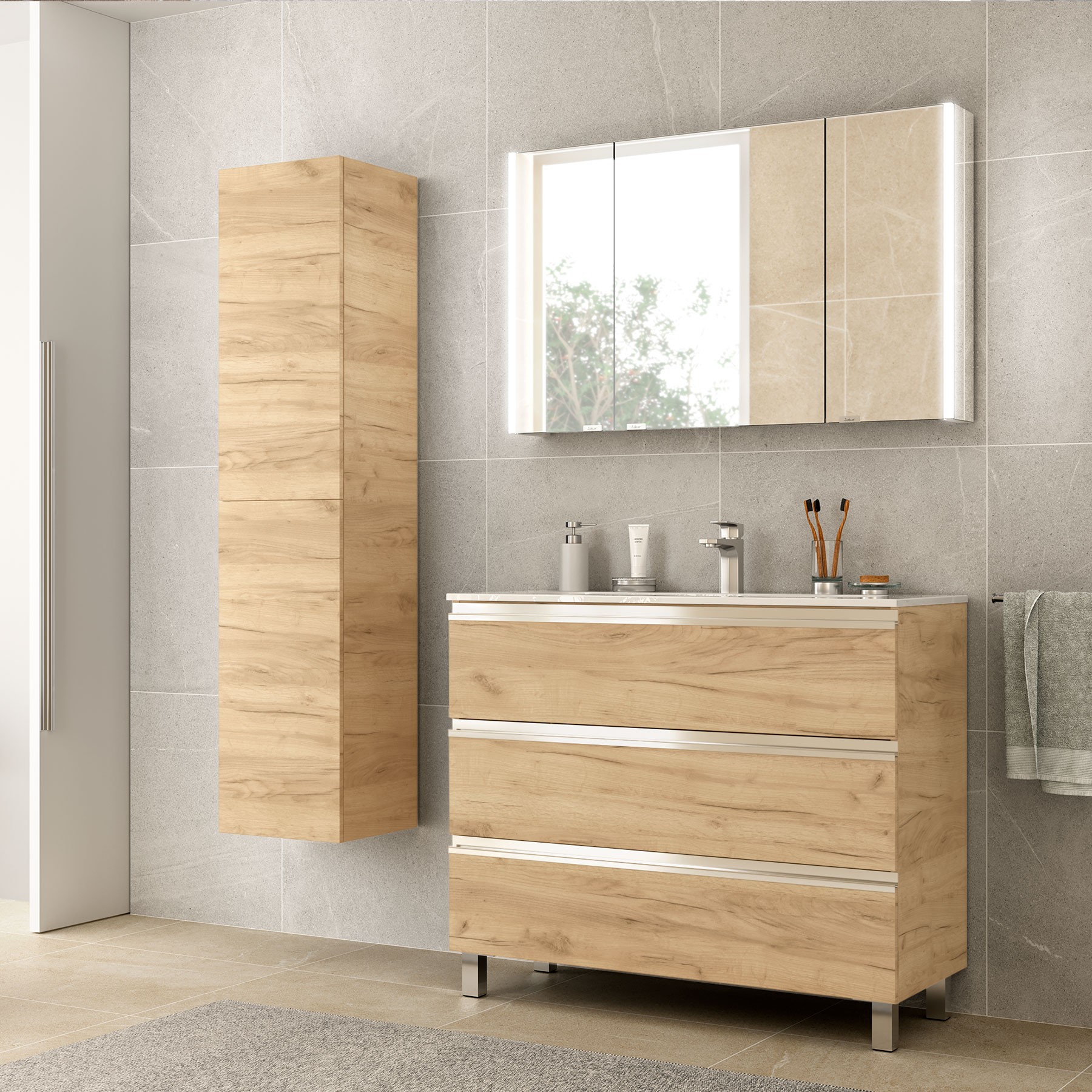 Badezimmerschrank SPIRIT 1000 3 Metallschubladen EICHE AFRIKANISCHE EICHE 997 x 810 x 450 mm