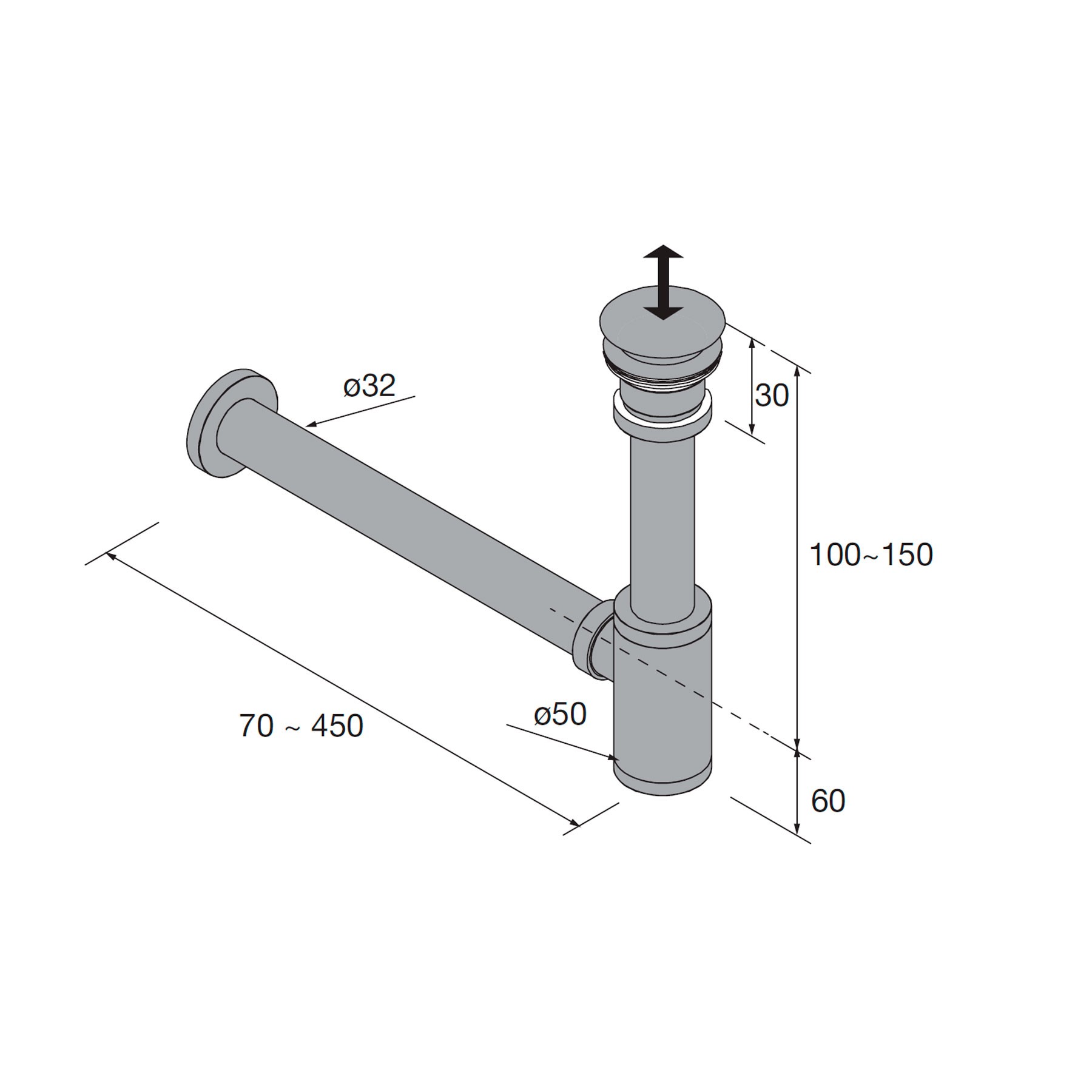 VINCI Siphon mattschwarz mit Klickerventil