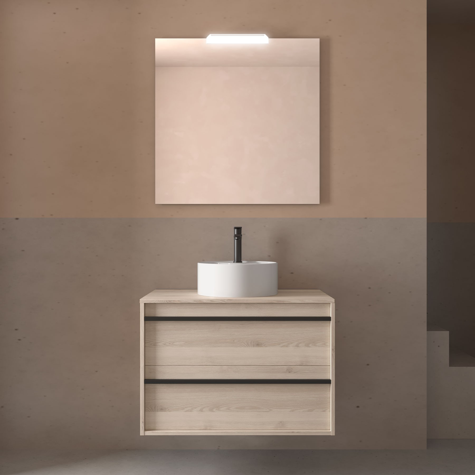 Badezimmermöbel ATTILA 800 2 Schubladen NATURAL + Waschtisch-Platte