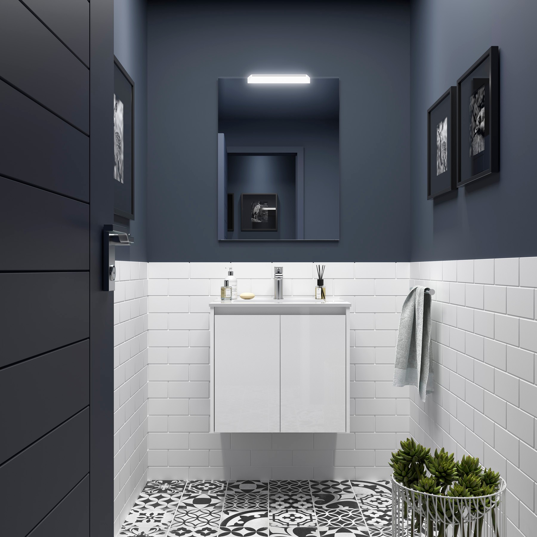 Badezimmermöbel NOJA 600 2 Türen WHITE GLOSS + Waschtisch