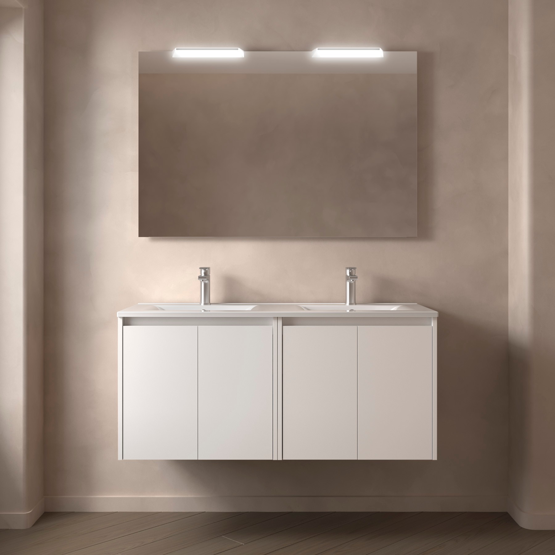 Badezimmermöbel NOJA 1200 4 Türen WHITE SATIN + Waschtisch