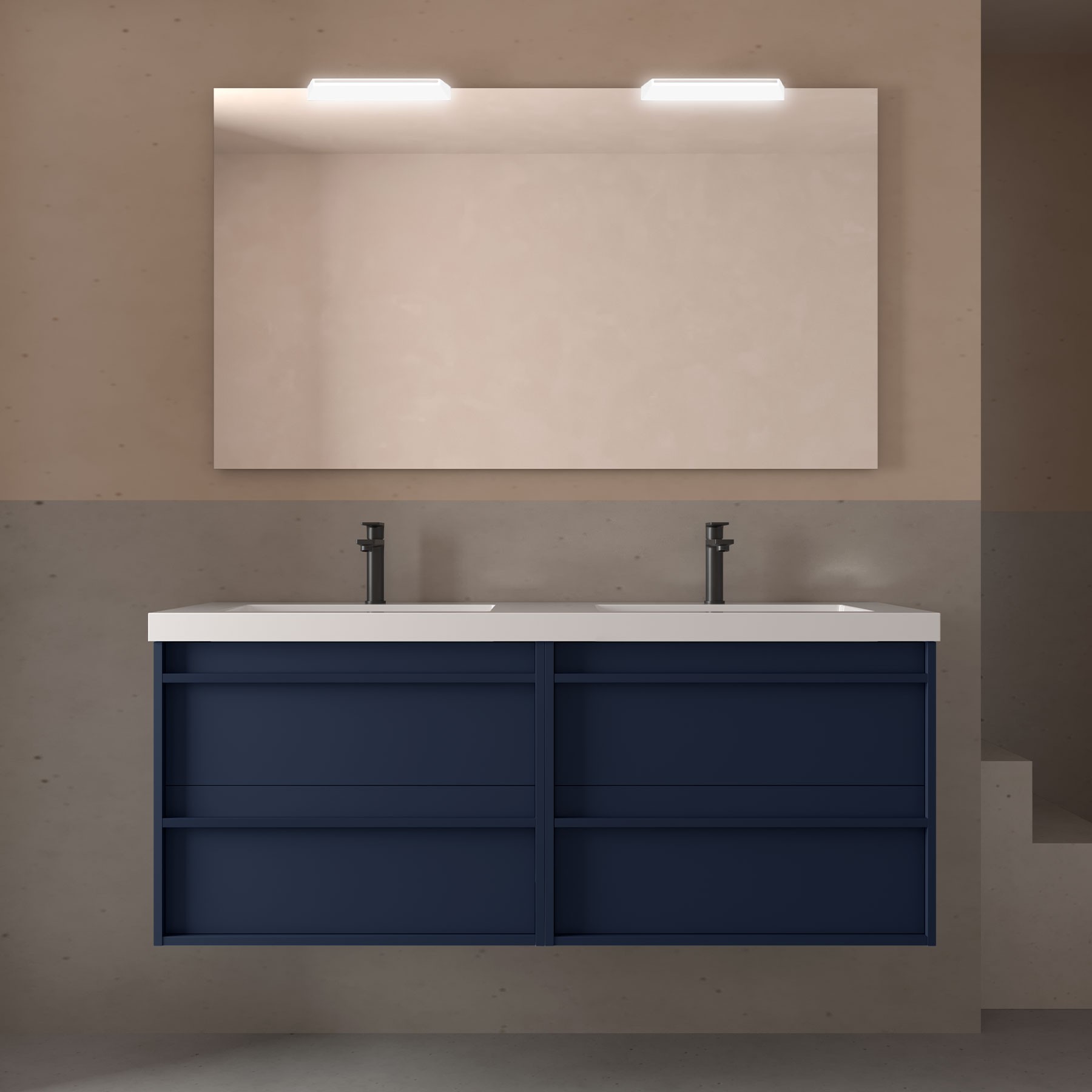 Badezimmermöbel ATTILA 1400 4 Schubladen BLUE SATIN + Waschtisch