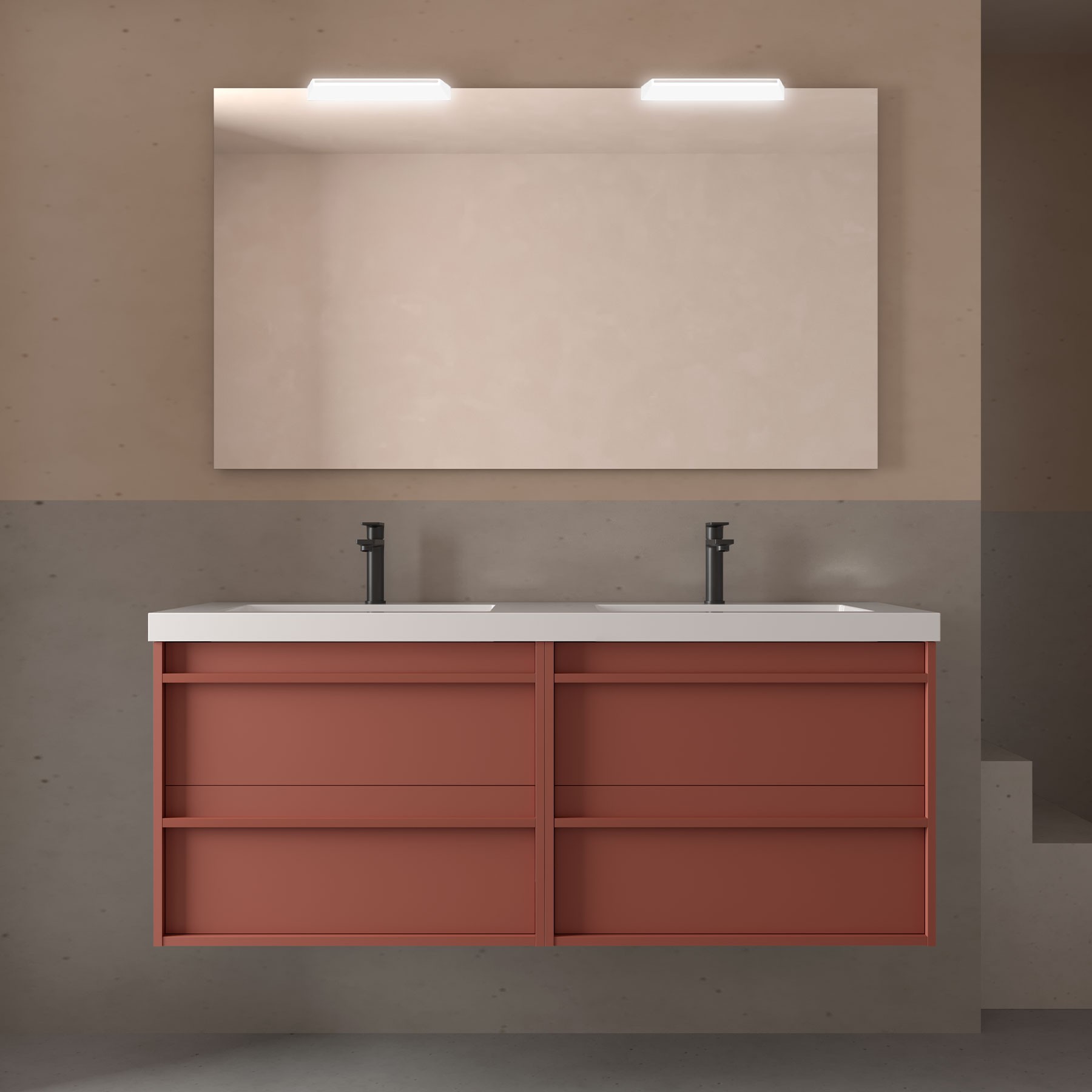 Badezimmermöbel ATTILA 1400 4 Schubladen RED SATIN + Waschtisch