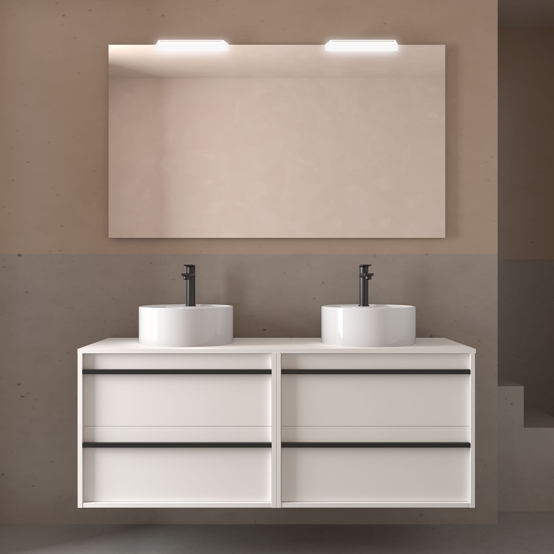 Badezimmermöbel ATTILA 1400 4 Schubladen WHITE SATIN + Waschtisch-Platte