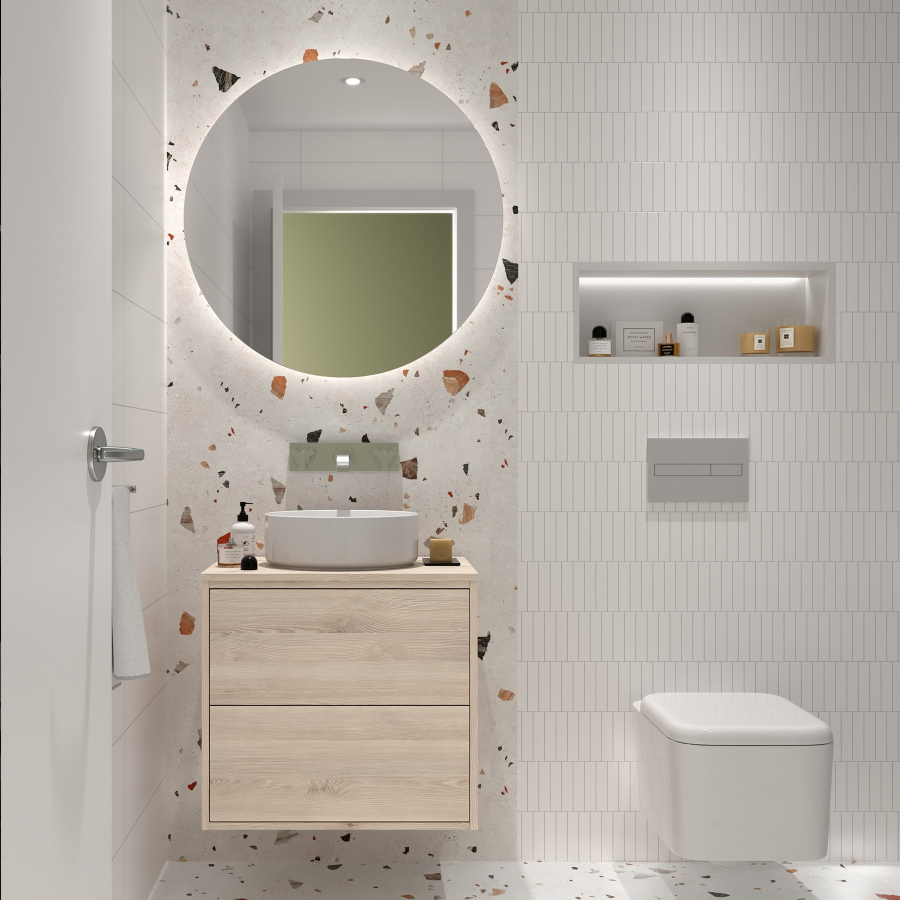 Badezimmermöbel OPTIMUS 600 NATURAL + Waschtisch-Platte