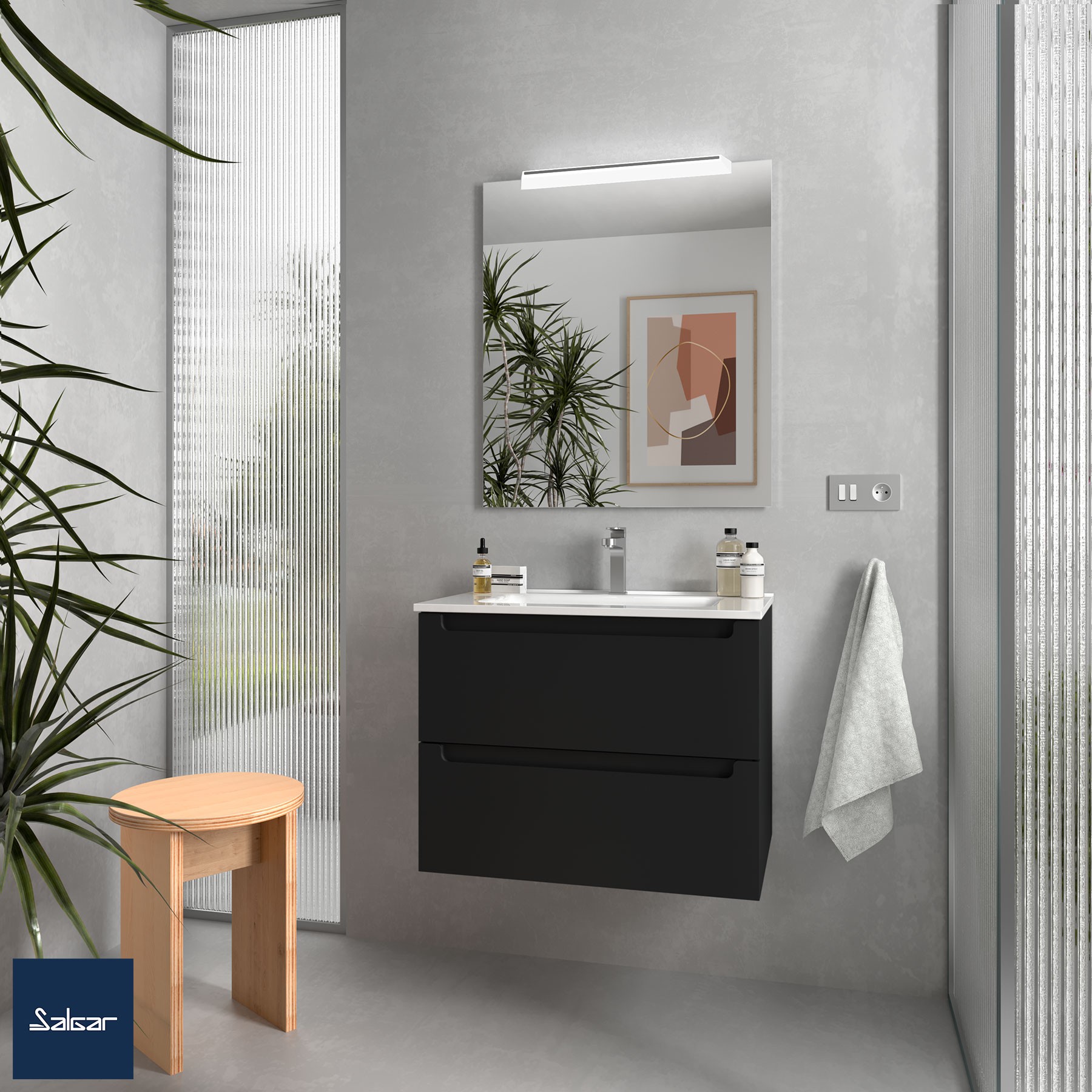 Schrank wandhängend MONTERREY 700 2 Metallauszug mit Softeinzug BLACK VELVET 697 x 540 x 450 mm