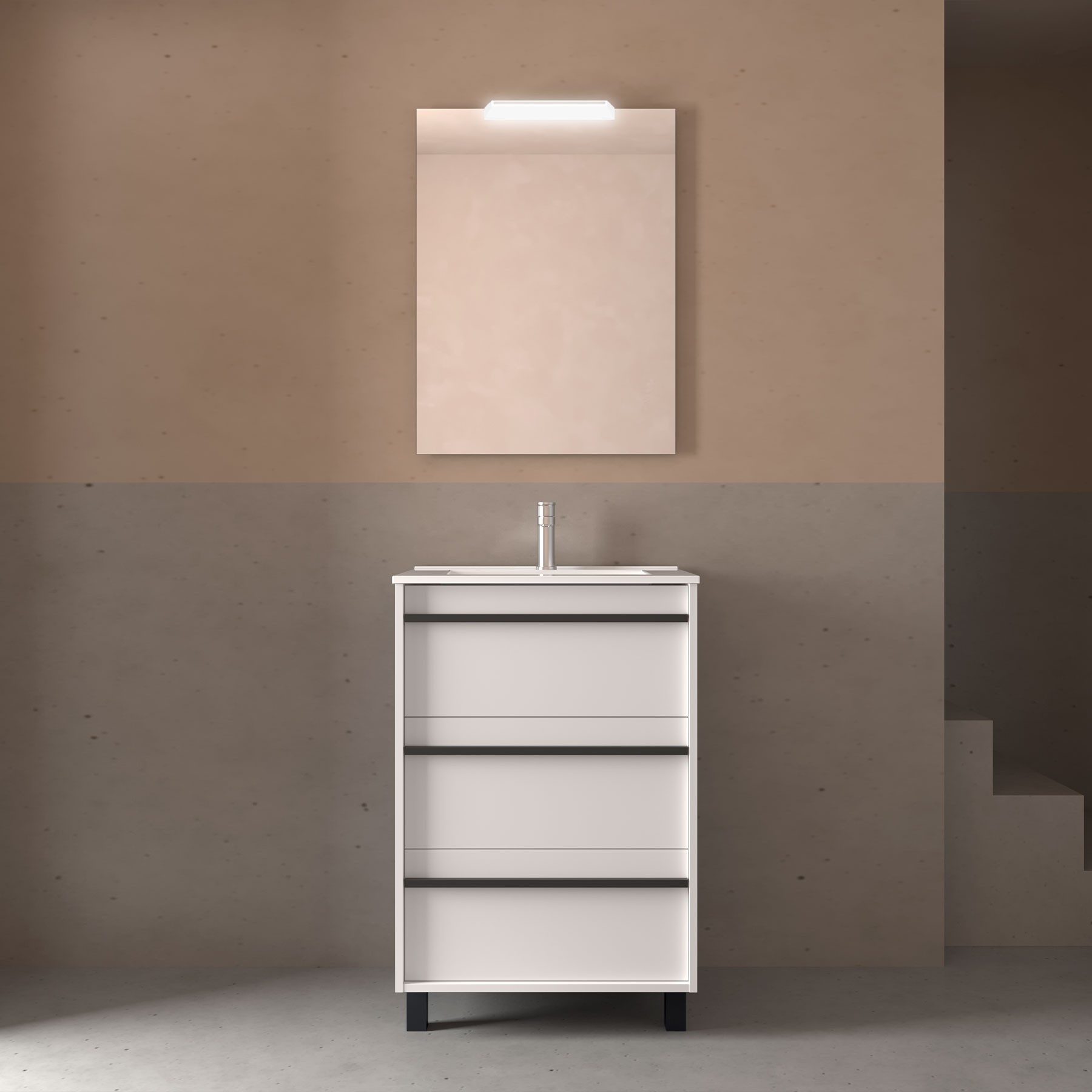 Badezimmermöbel ATTILA 600 3 Schubladen WHITE SATIN + Waschtisch