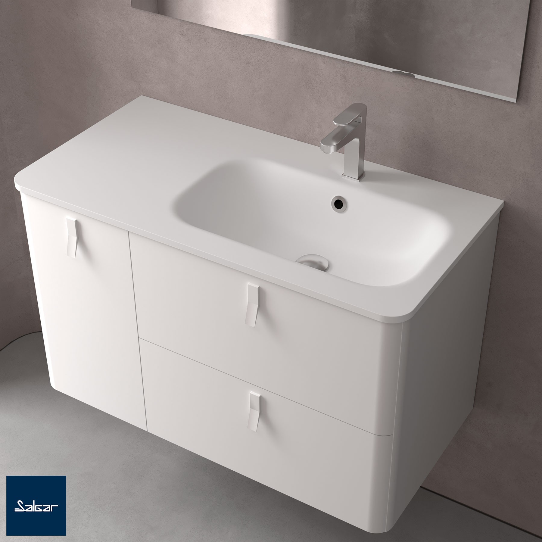 Waschtisch UNIIQ 905 links MINERALSOLID MATT 905 x 15 x 460 mm