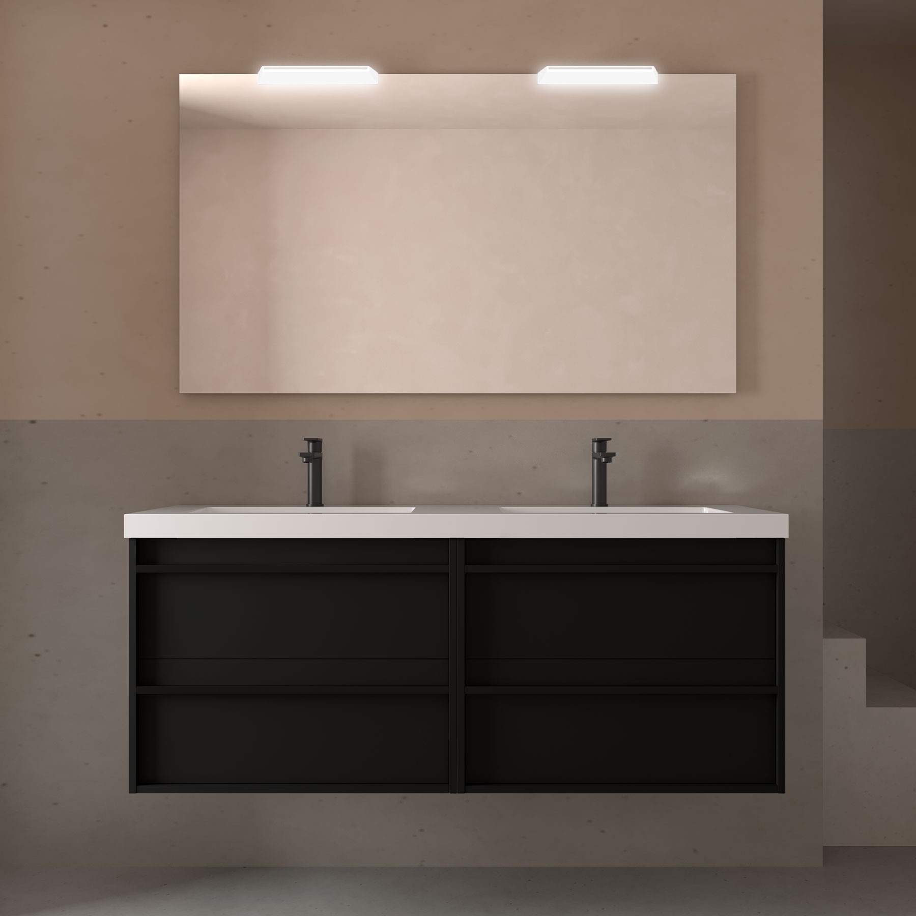 Badezimmermöbel ATTILA 1400 4 Schubladen BLACK SATIN + Waschtisch