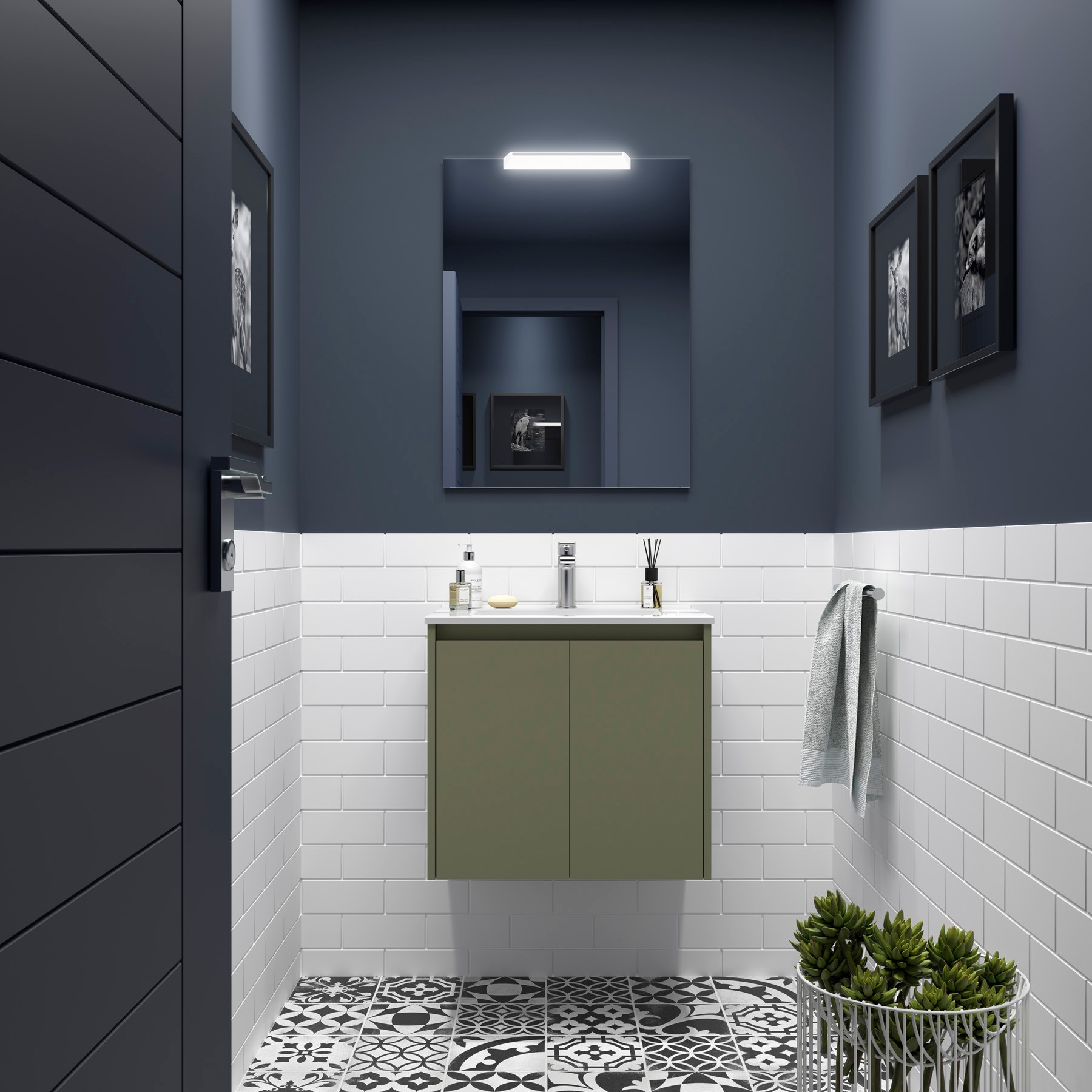 Badezimmermöbel NOJA 600 2 Türen GREEN SATIN + Waschtisch