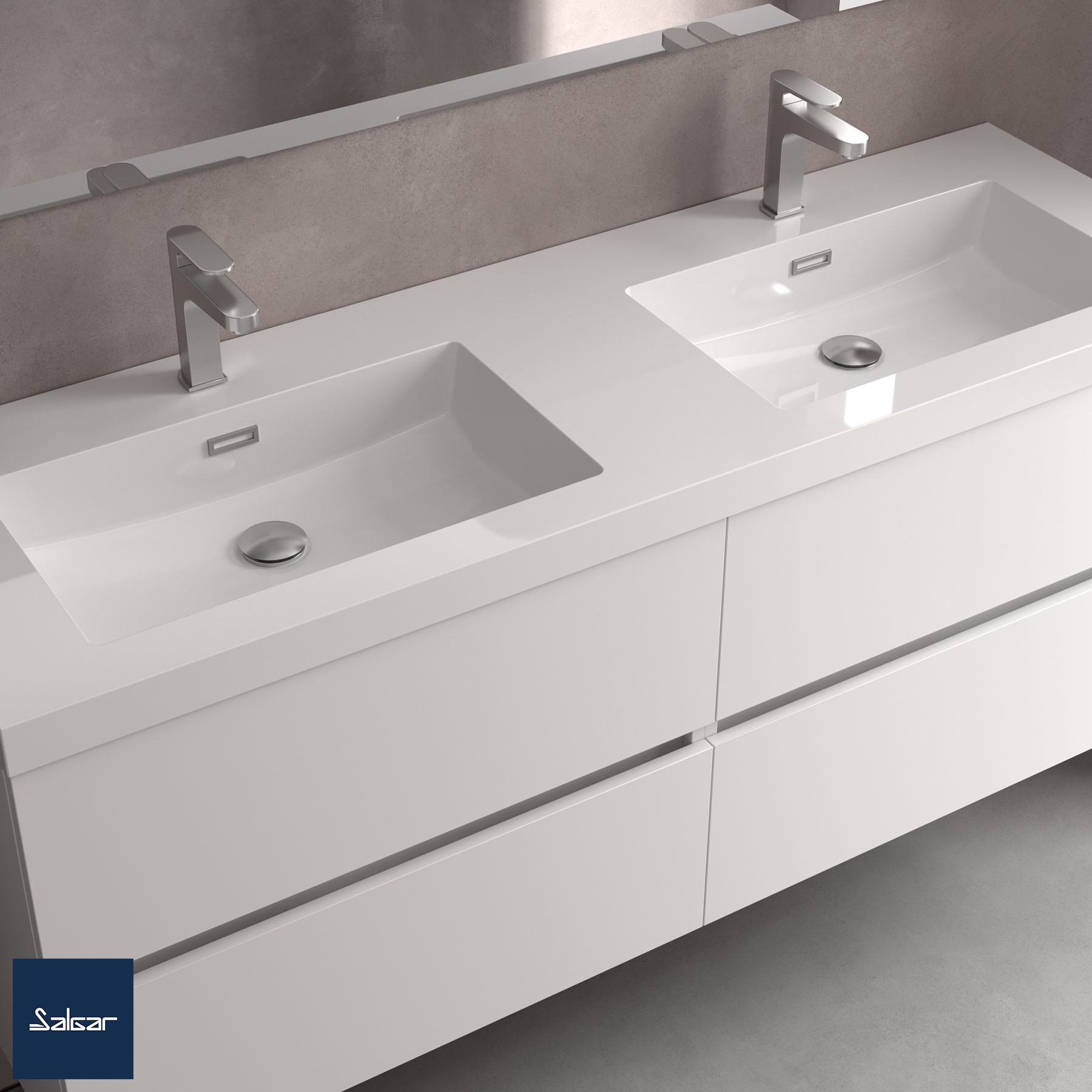 Waschtisch TOSCANA 1400 doppelt MINERALGUSS WEIß 1405 x 50 x 460 mm