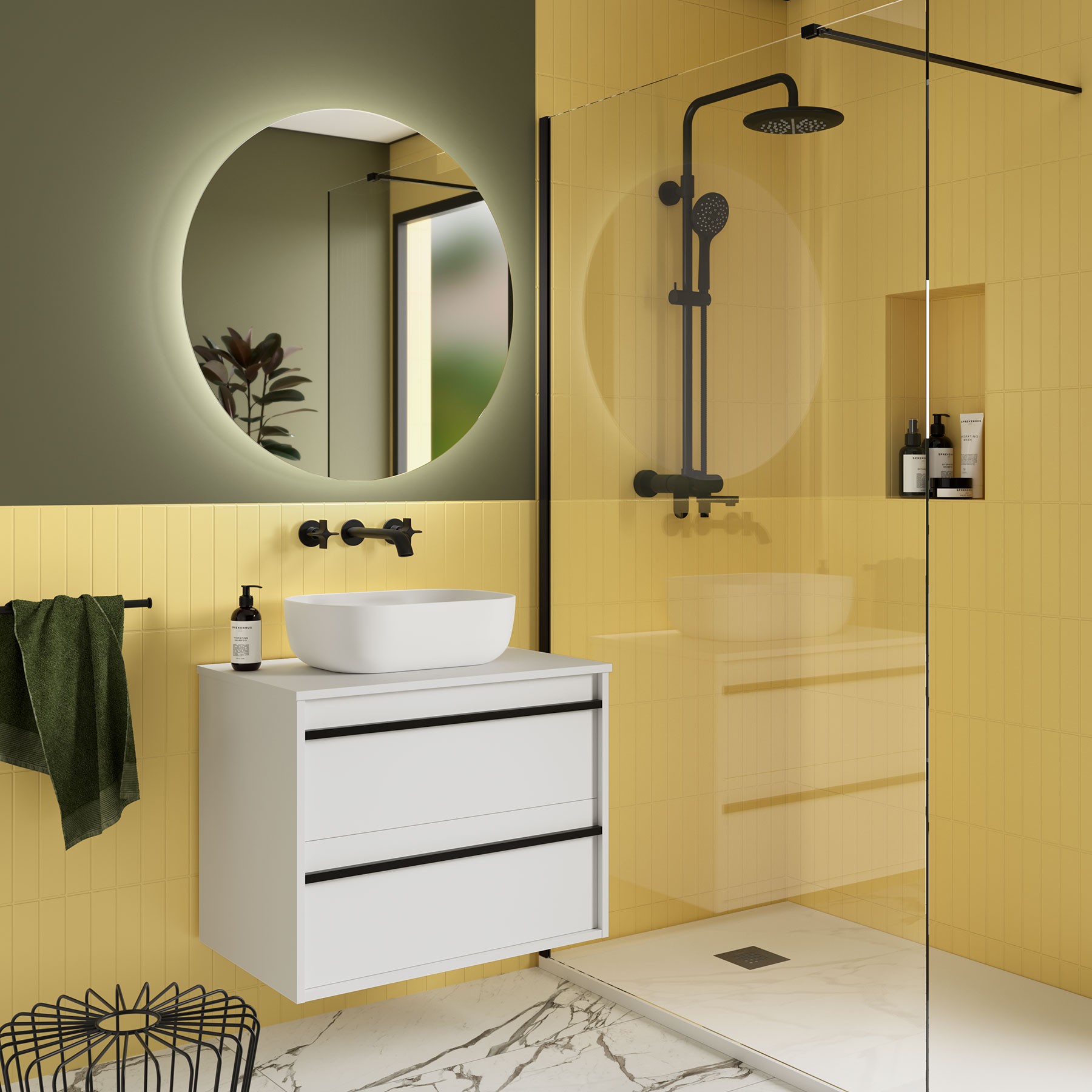Badezimmermöbel ATTILA 700 2 Schubladen WHITE SATIN + Waschtisch-Platte