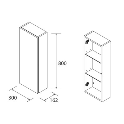 Schrankmodul ALLIANCE 300 1 Tür links/rechts mit Drucköffner NUSSBAUM MAYA 300 x 800 x 162 mm