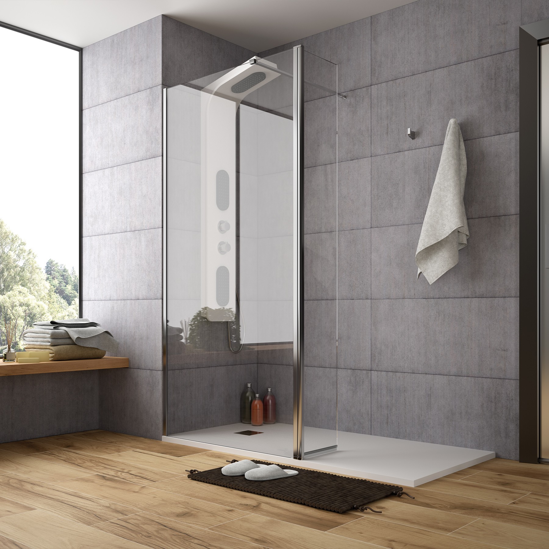 Duschabtrennung HEAVEN walk in mit Ecke(PR 300) TRANSPARENT Profil Glänzend Silber 670 - 680 x 1950 mm