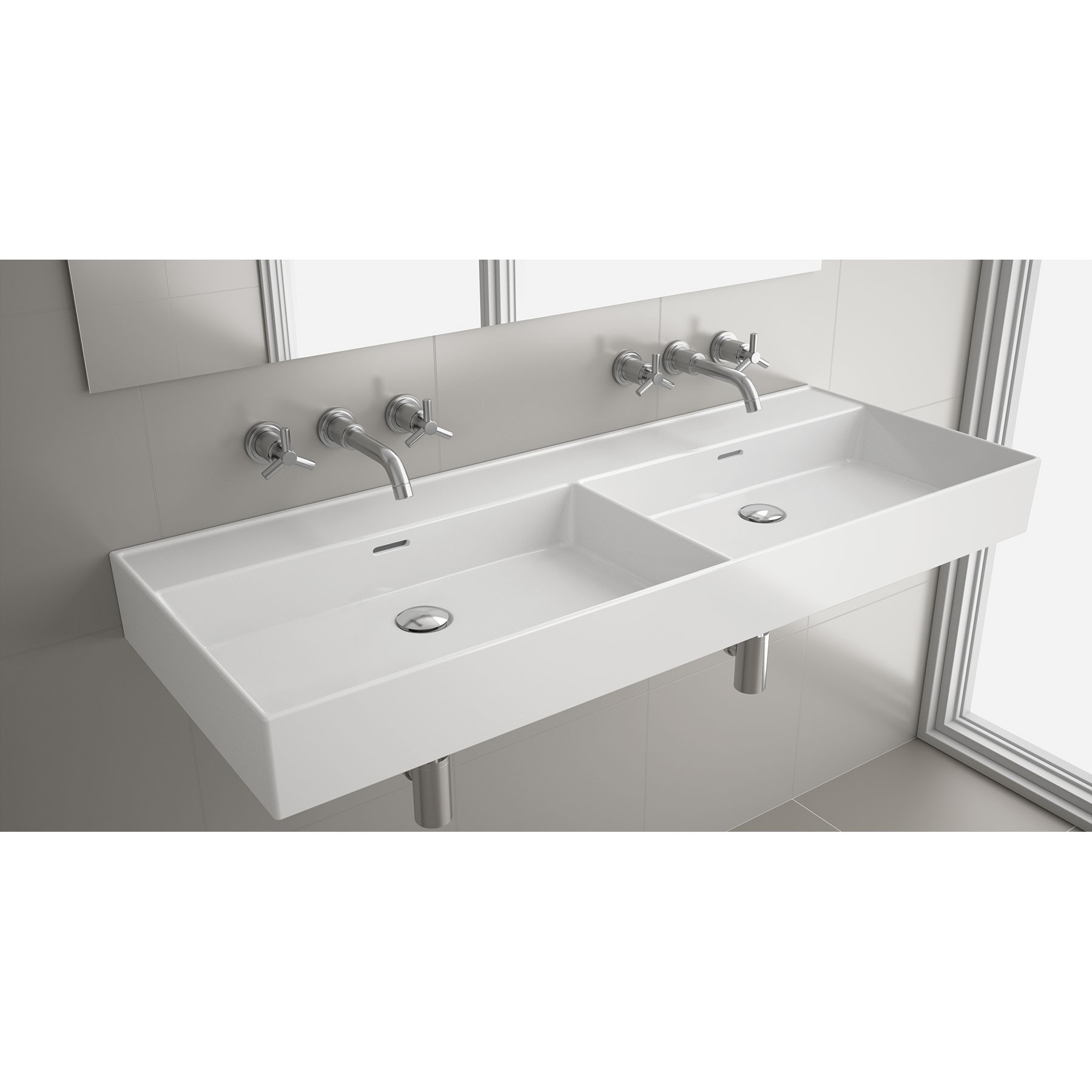 Waschtisch VENETO 1210 doppel PORZELLAN WEIß ohne Siphon und Clickerabfluss ohne bohrungen 1210 x 120 x 460 mm