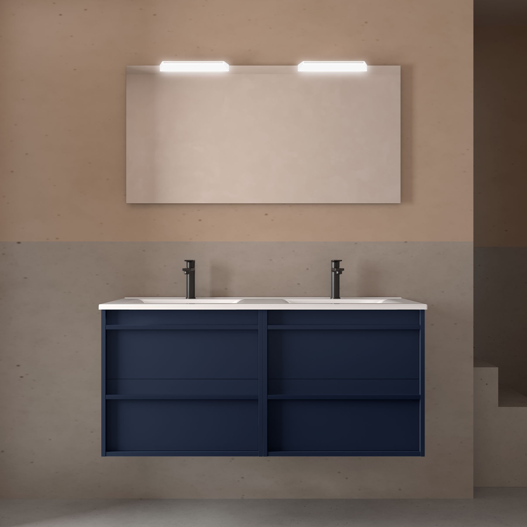 Badezimmermöbel ATTILA 1200 4 Schubladen BLUE SATIN + Waschtisch