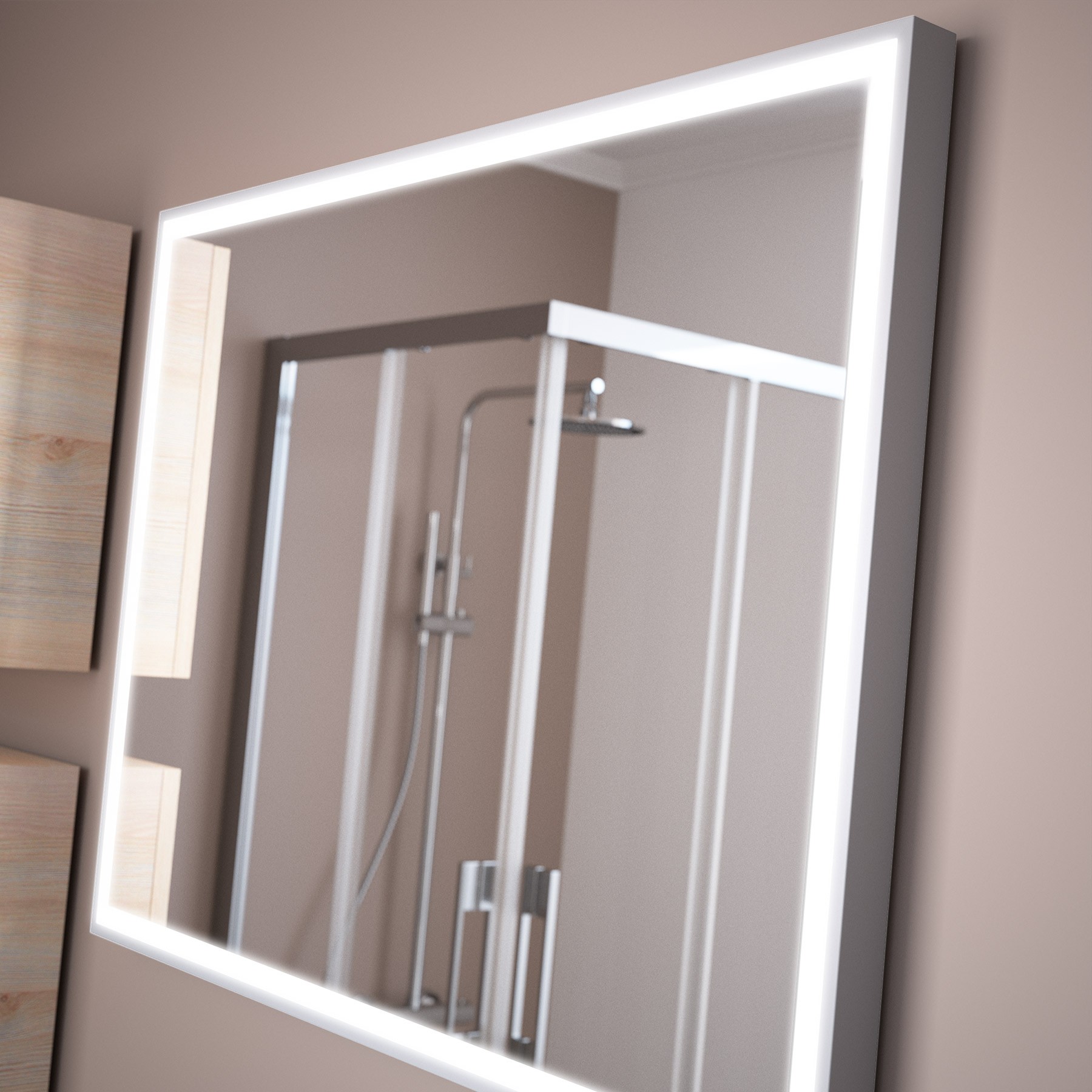 Spiegel ROMA 800 horizontal/vertikal mit weiß mit Alu-Rahmen, mit LED-Licht (10,8W/m - 5500ºK.) IP 24 600 x 800 mm