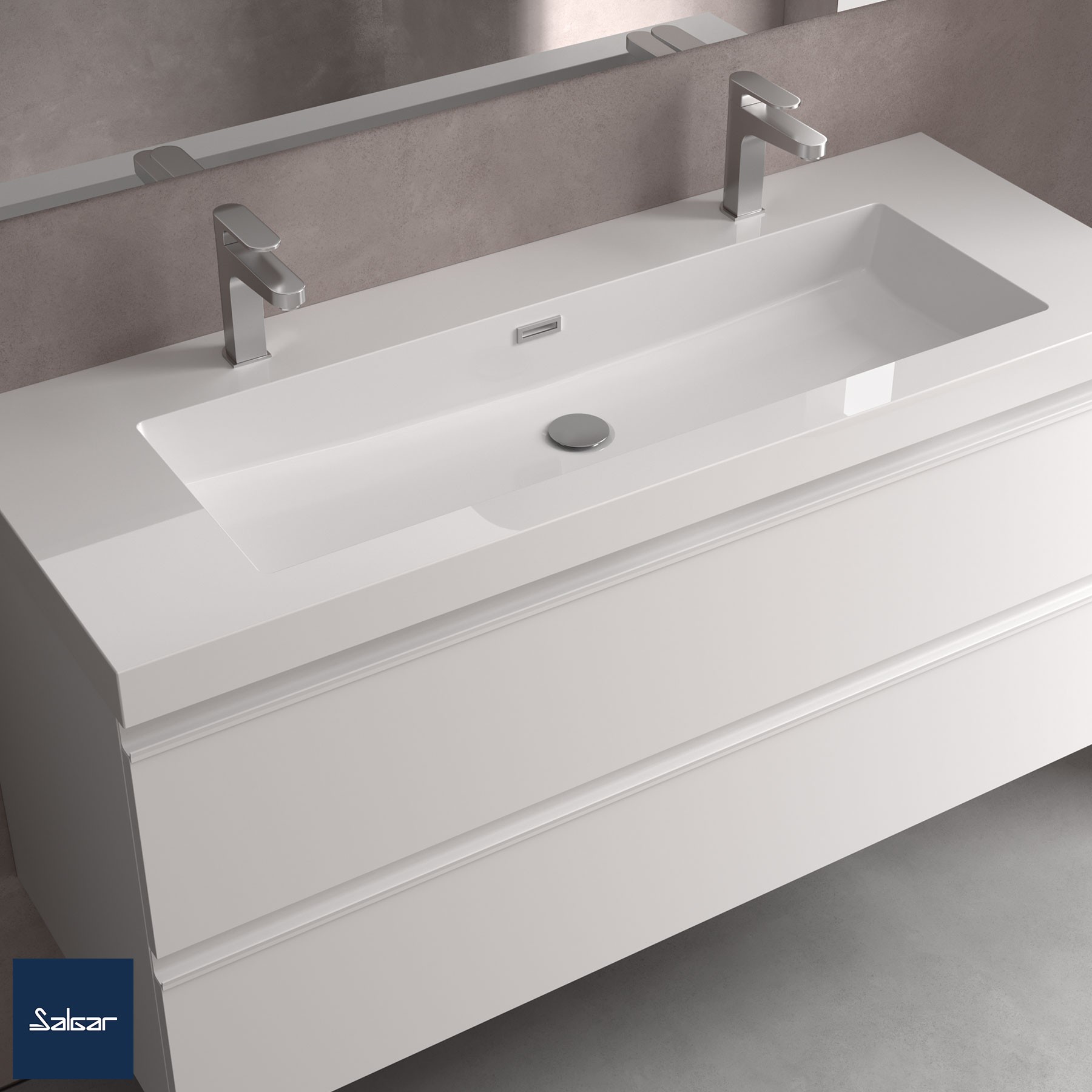 Waschtisch TOSCANA 1200 Mit 2 Bohrungen ohne SiphonMINERALGUSS WEIß 1205 x 50 x460 mm