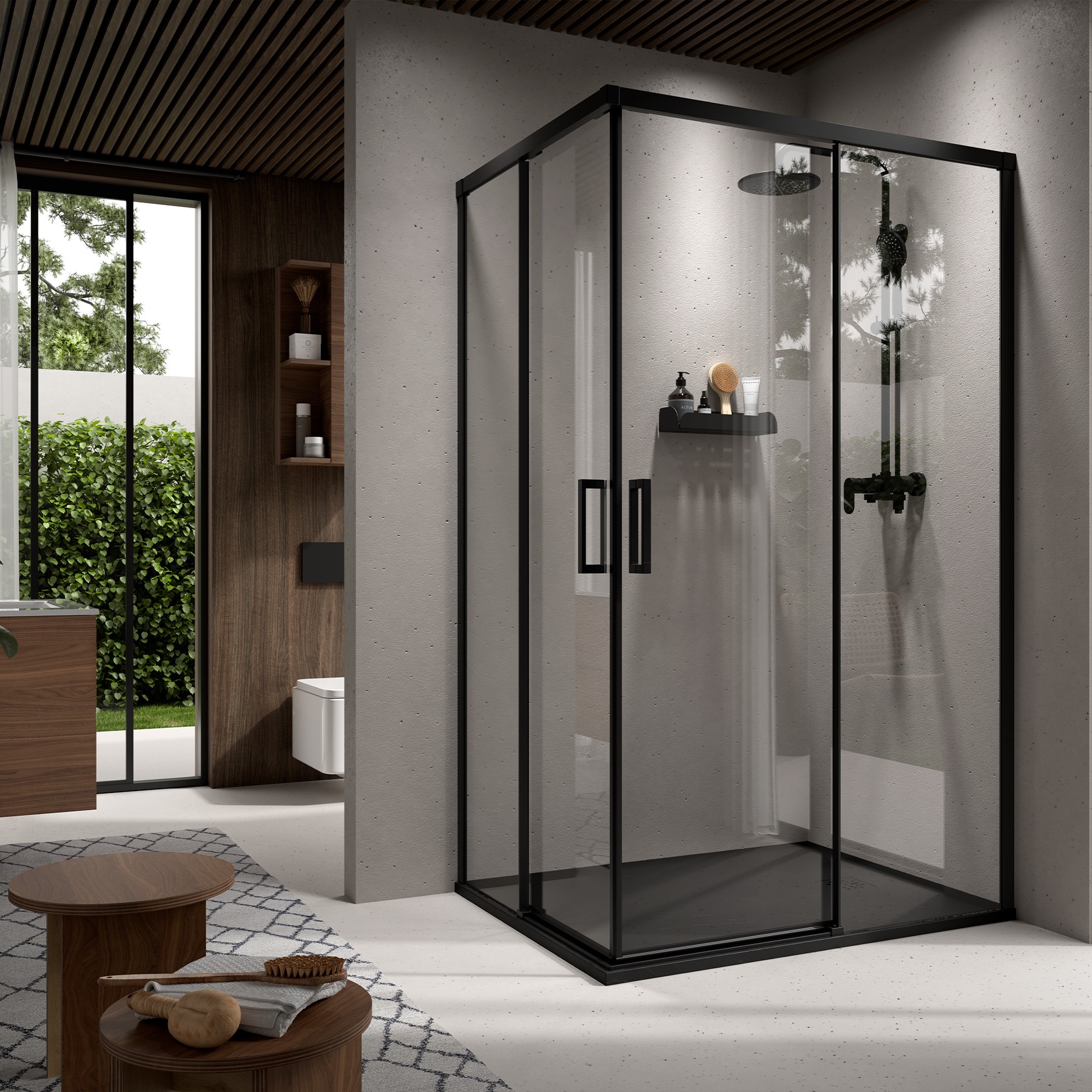 Duschabtrennung VERSA Eckdusche mit einer Tür glass TRANSPARENTE profil matt schwarz 690 - 710 x 1950 mm