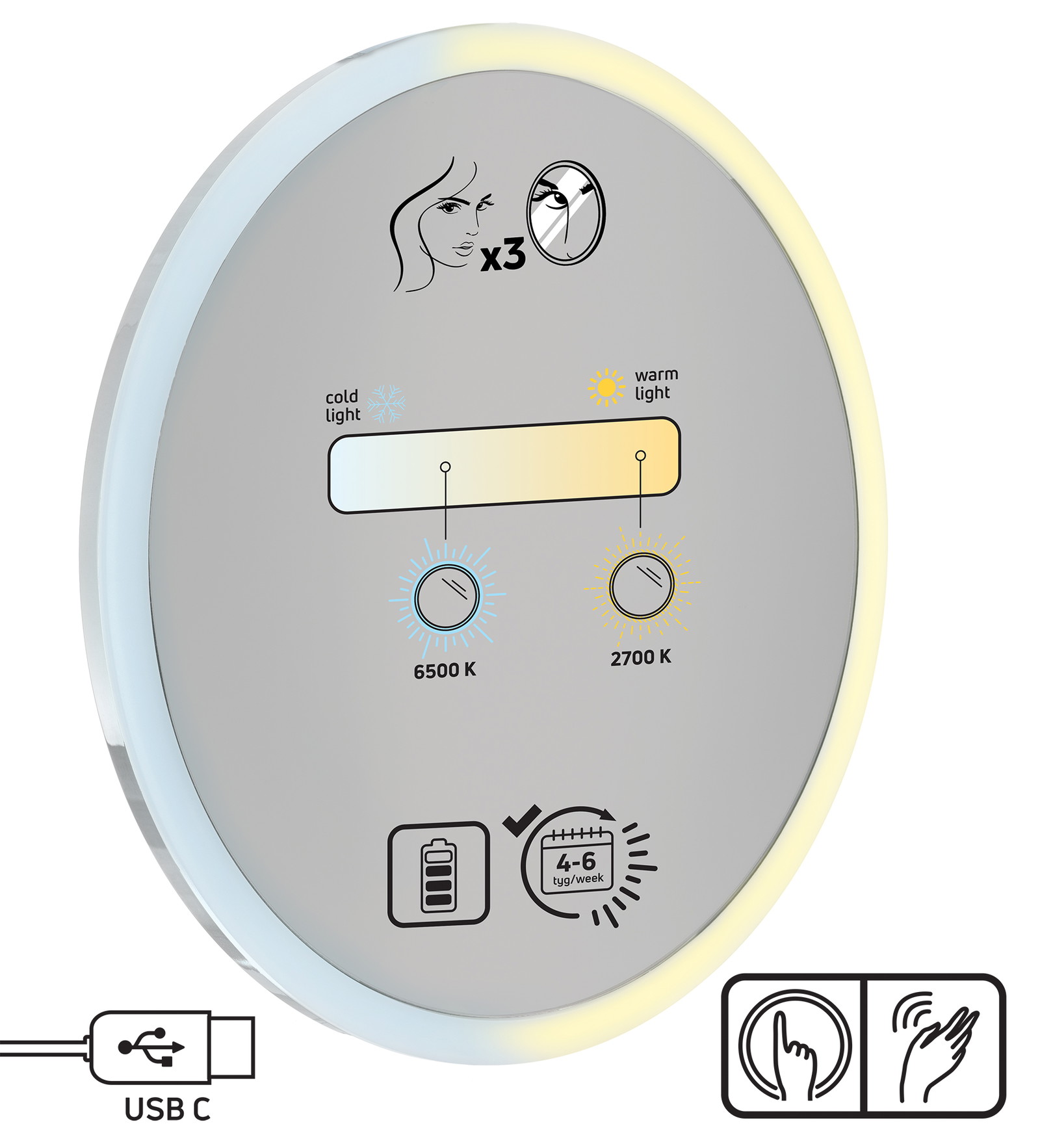 Round - Kosmetik-Spiegel, magnetisch - LED_Beleuchtung