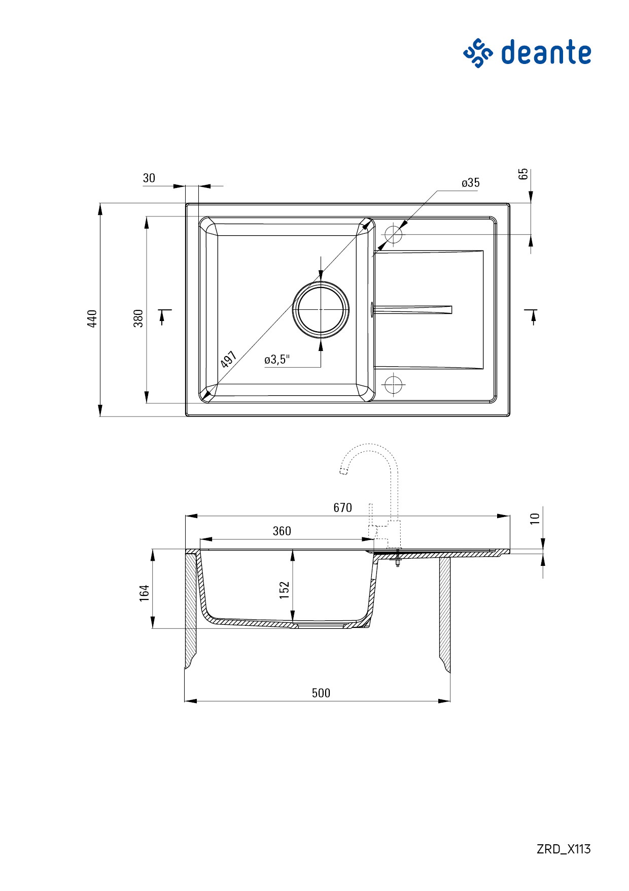 Leda - Granitspülbecken, 1-Becken mit Abtropffläche