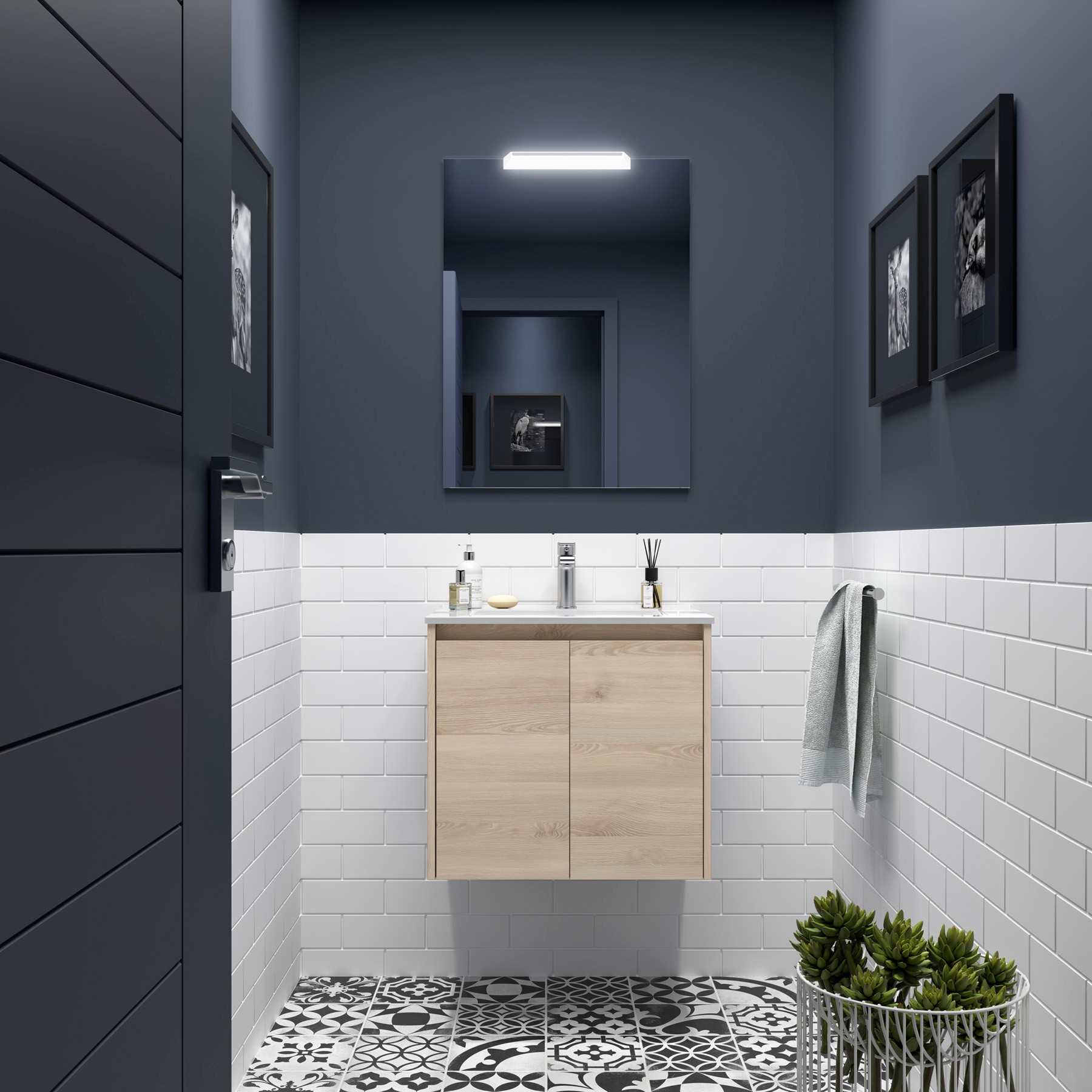 Badezimmermöbel NOJA 600 2 Türen NATURAL + Waschtisch