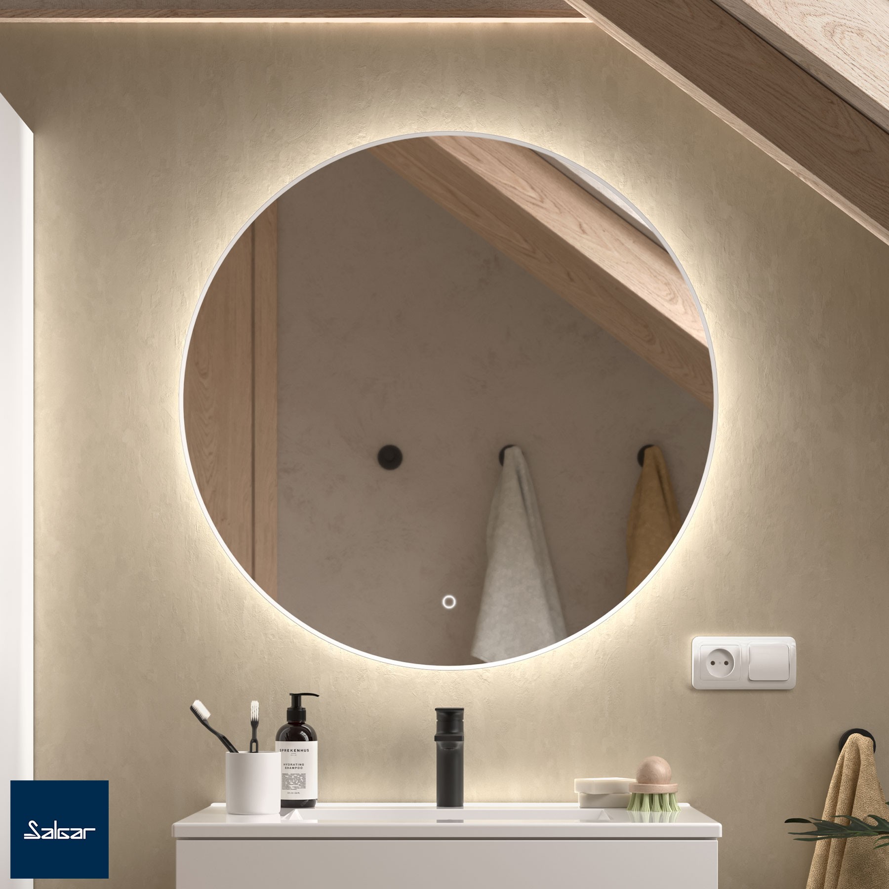 Spiegel GLOBE 800 Runder Wandspiege, mit LED-leuchte (10 W- 5700ºK) IP 44 WEIß Ø 800 mm