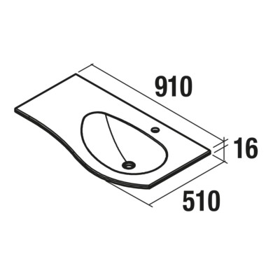 Waschtisch MAM 900 links MINERALGUSS WEIß GLÄNZEND ohne Siphon und Clickerabfluss 910 x 16 x 510 mm