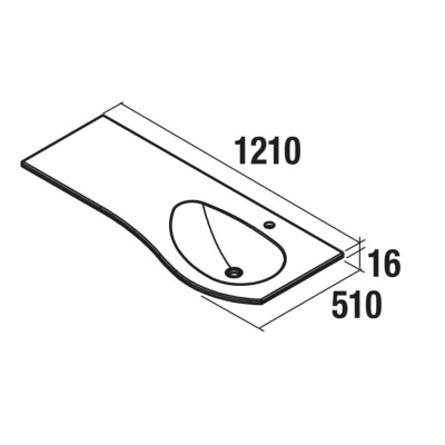Waschtisch MAM 1200 links MINERALGUSS WEIß GLÄNZEND ohne Siphon und Clickerabfluss 1210 x 16 x 510 mm