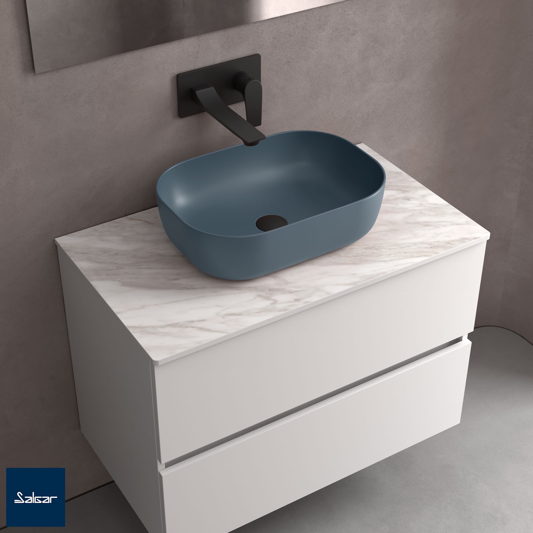Aufsatzwaschtisch CARLA ohne Siphon und Clickerabfluss PORZELLAN DENIM Ø 360 x 105 mm