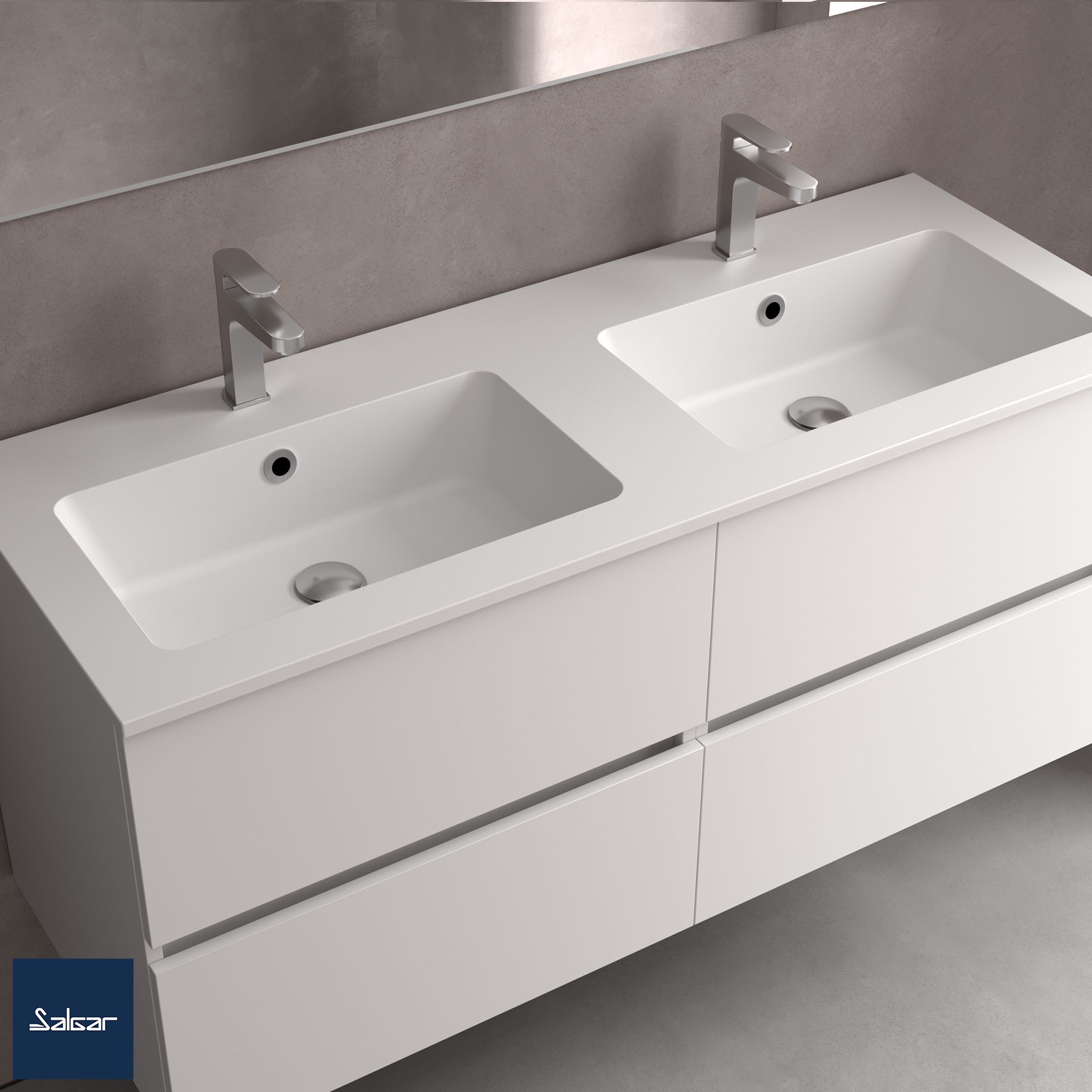 Waschtisch VILNA 1205 doppelt ohne Siphon und Clickerabfluss MINERALSOLID MATT 1205 x 460 x 15 mm