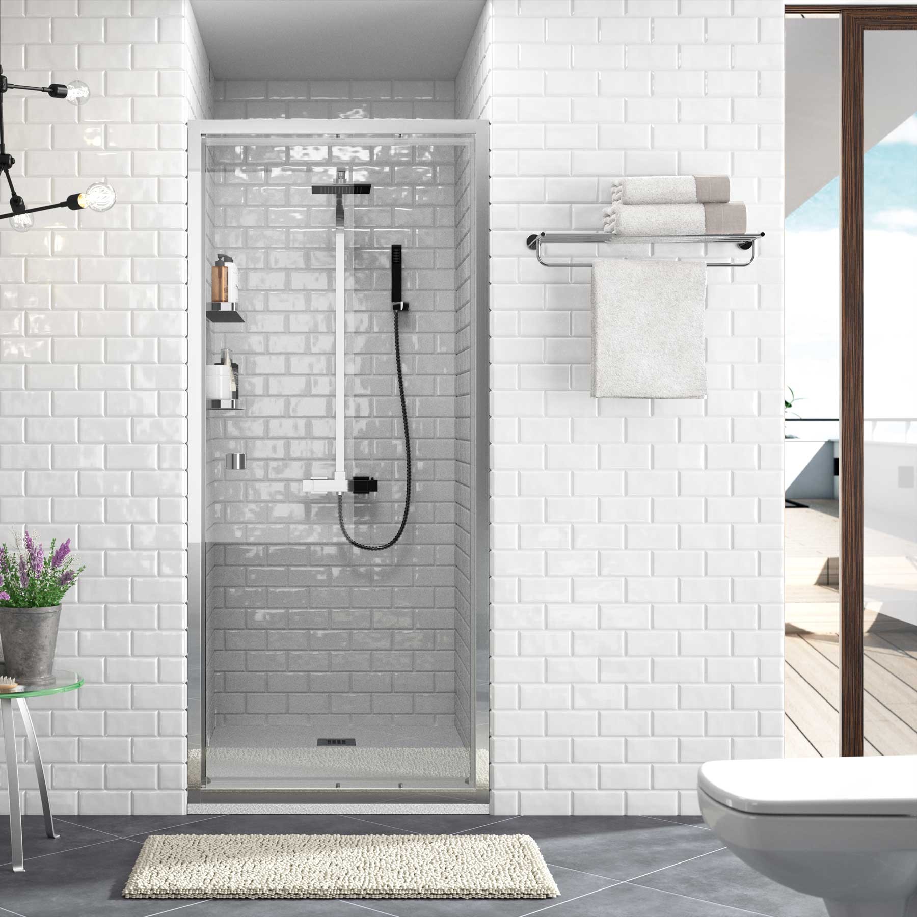 Duschabtrennung HABITAT vorderfront mit Pendeltür Brilho Transparente 660 - 700 x 1950 mm