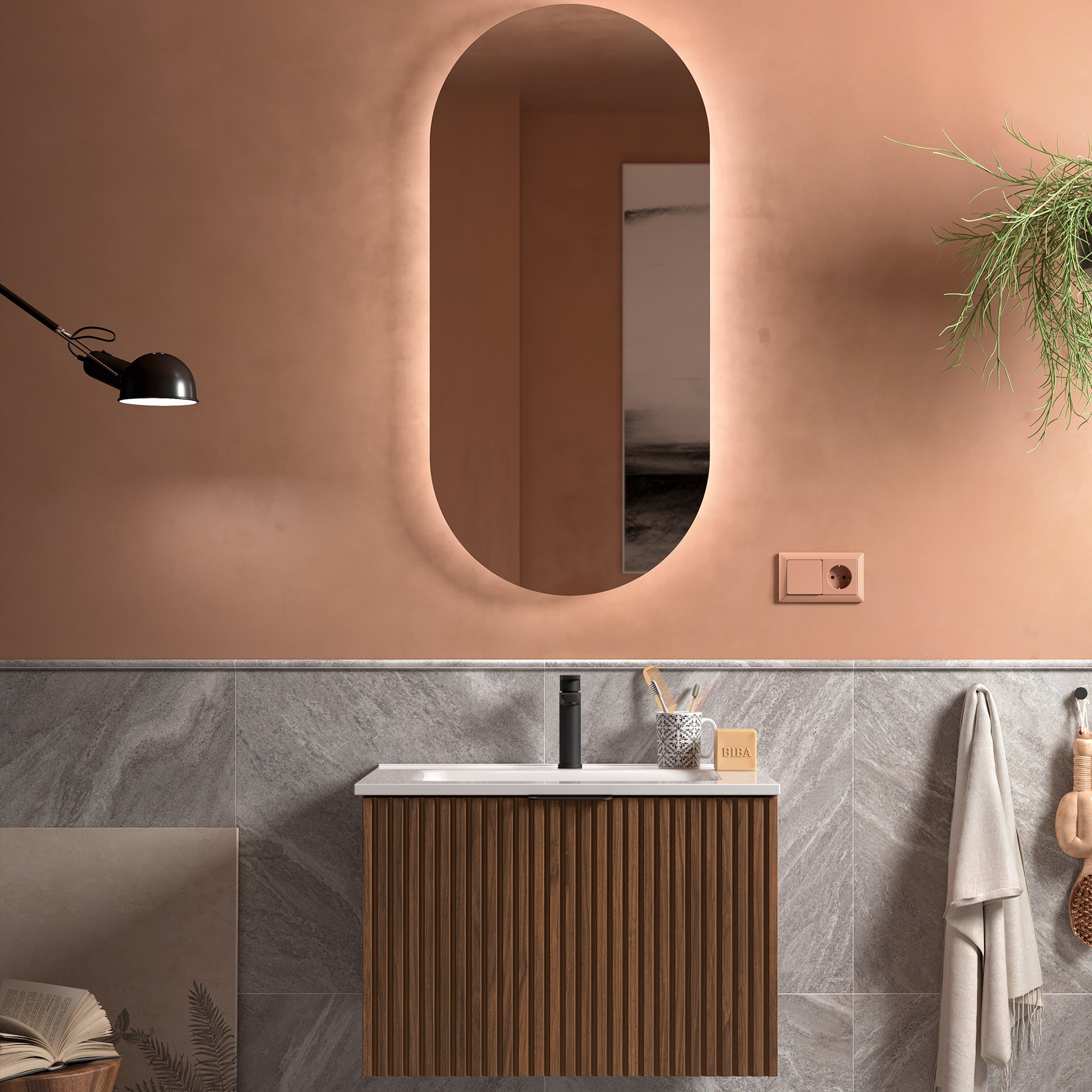 Badezimmermöbel BIBA 600 NUSSBAUM MAYA + Waschtisch