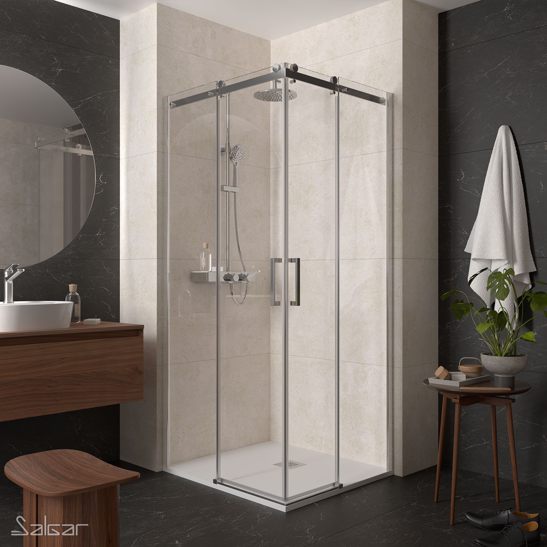 Duschabtrennung HELSINKI Eckmit 2T und 2F Brilho Transparente 675 x 975 x 1950 mm