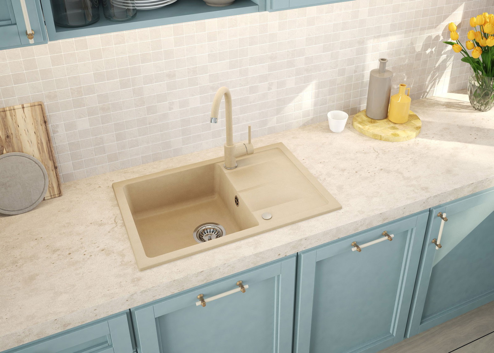 Leda - Granitspülbecken, 1-Becken mit Abtropffläche