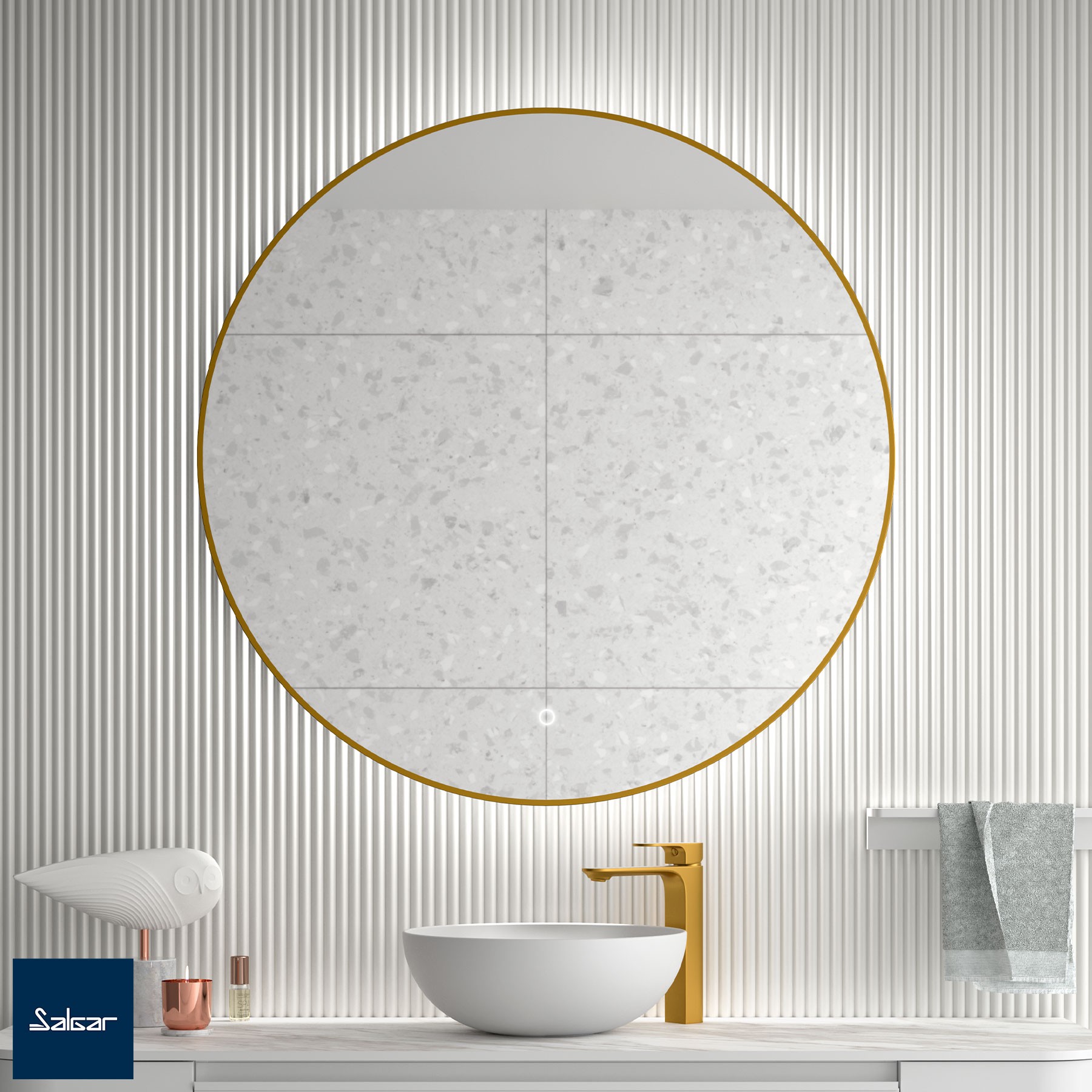 Spiegel GLOBE 800 Runder Wandspiege, mit LED-leuchte (10 W- 5700ºK) IP 44 GOLD Ø 800 mm