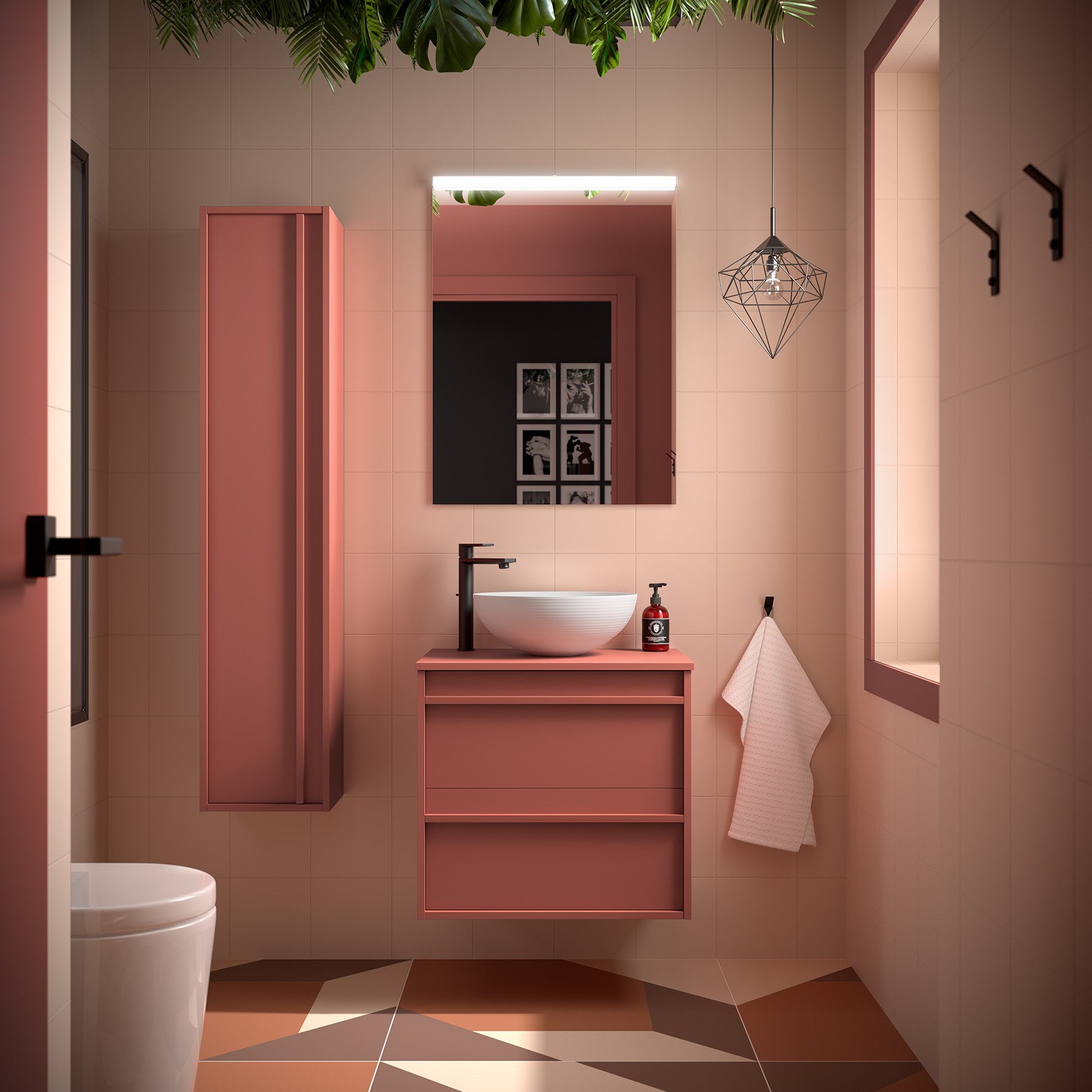 Badezimmermöbel ATTILA 600 2 Schubladen RED SATIN + Waschtisch-Platte